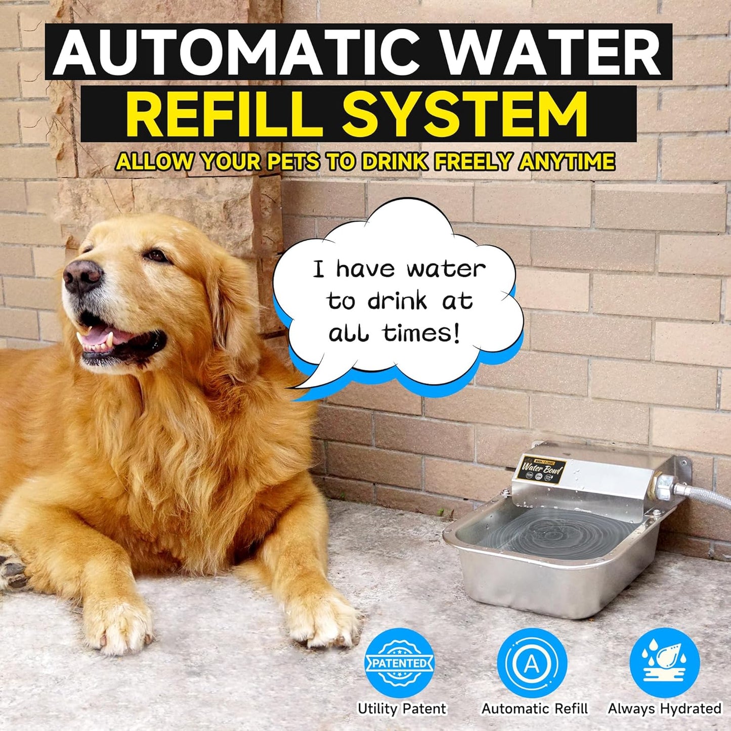 Automatic Water Dispenser for Dogs, 101oz Outdoor Dog Water Bowl, 304 Stainless Steel Water Feeder for Small to Large Pets, Large Livestock Waterer, Anti-Tipping, Water Auto-Fill, Easy to Clean