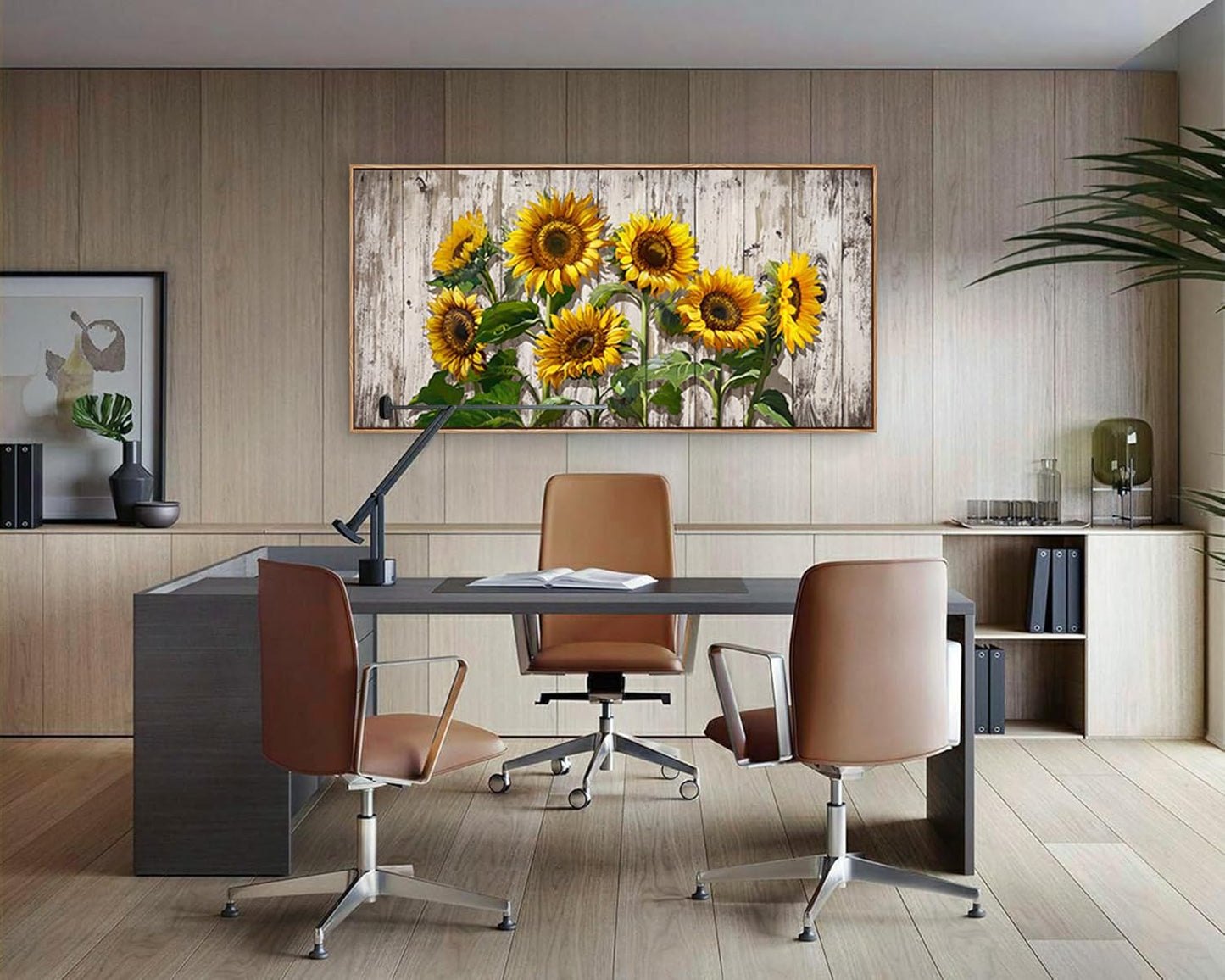 Jiuqinghua Canvas Prints Wall Art Abstract Board Paintings 1 panel Wall Art for Bedroom Rustic Sunflower Kitchen Decor Yellow Vintage Wall Decor Sunflowers Wood Grain Framed for Living Room Bedroom