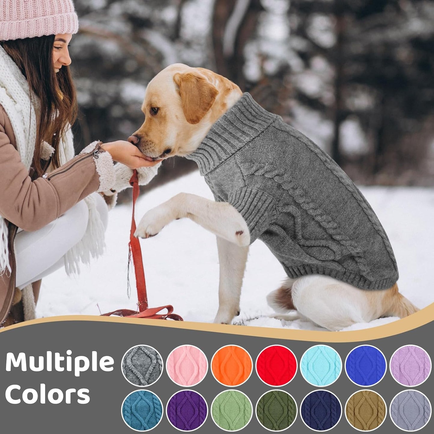 Queenmore Dog Sweater Large Size,Warm Dog Sweaters for Big Dogs,Chunky Knitted Doggy Sweater for Extra Large Dogs Boy Girl, Big Doggie Turtleneck Winter Outfit (Slate Grey,2XL)