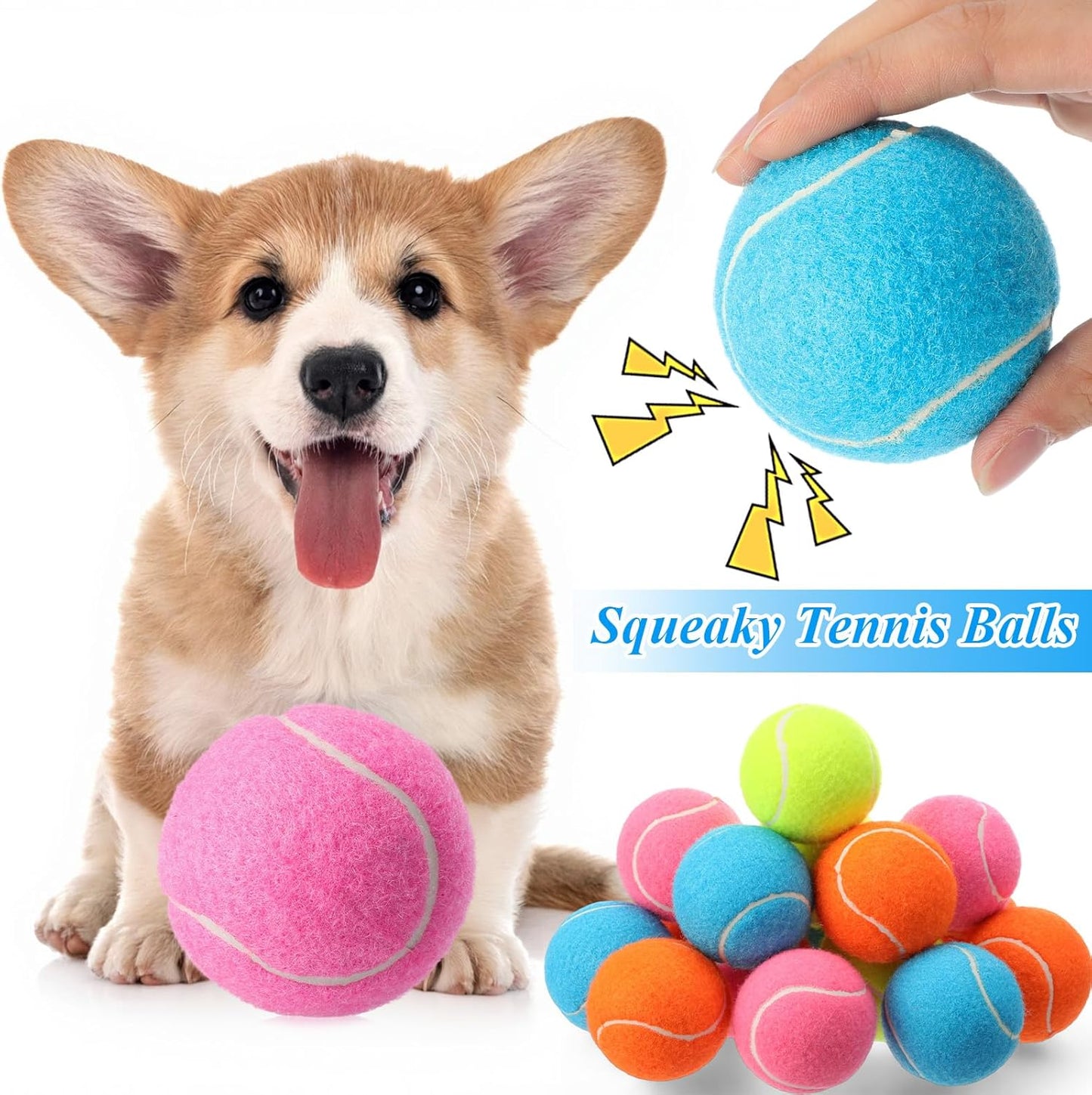 Skylety 40 Pcs 2.5 inch Squeaky Tennis Balls Bulk for Dogs Bouncy Floatable Tennis Balls Dog Playing Supplies Training Interactive Fetch Toys for Small Medium Puppy Exercise and Practice (Multicolor)