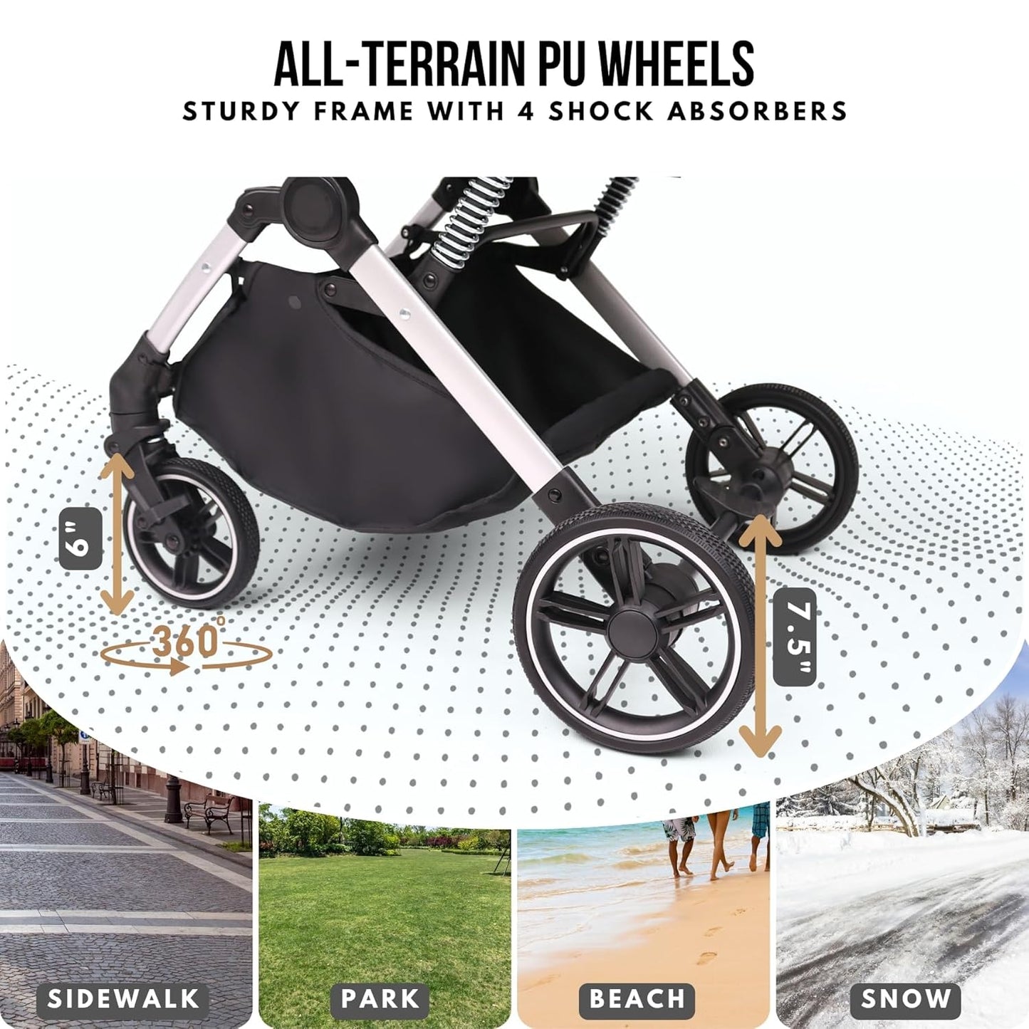 Pet Stroller for Small Medium Dogs Cats Up to 45 lbs, Travel Lite Collapsible, All Terrain 4 Wheels for Jogging, Running, Grey
