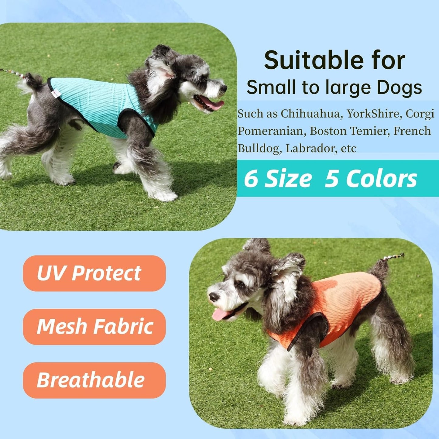 2 Pack Cooling Shirts for Dogs, Lightweight Mesh Breathable Dog Clothes for Large Breed Dogs Boy Girl,Sun-Protection Sleeveless Shirts for Dog&Cat Puppy Vest Pet Apparel - XXXL