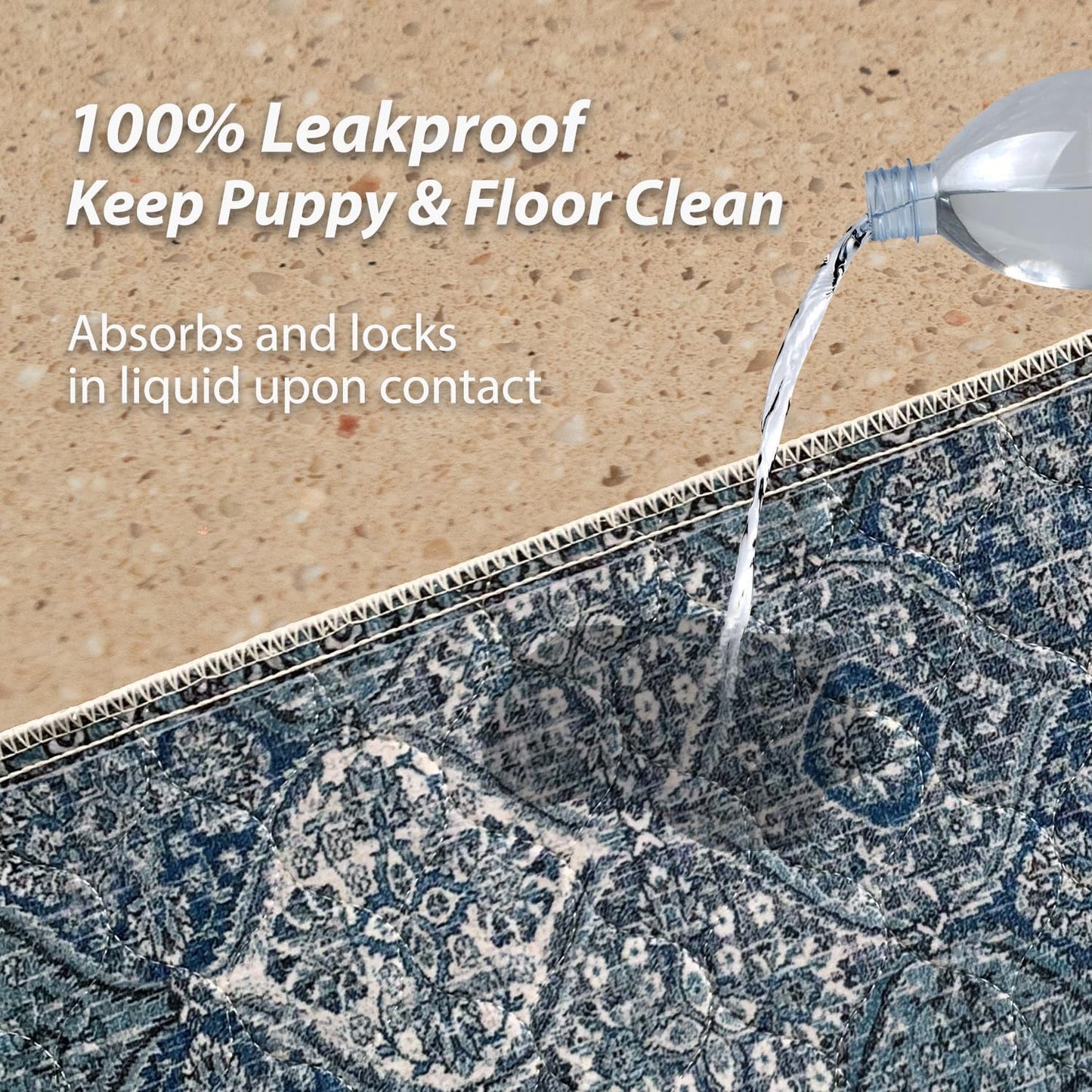 nunubaby 4PACK Washable Pee Pads for Dogs, Stylish, Non-Slip and Leak-Proof Pee Pads. Reusable Potty Pads for Dogs for Crates and Floors.(Blue/Multi, 72" x72" )