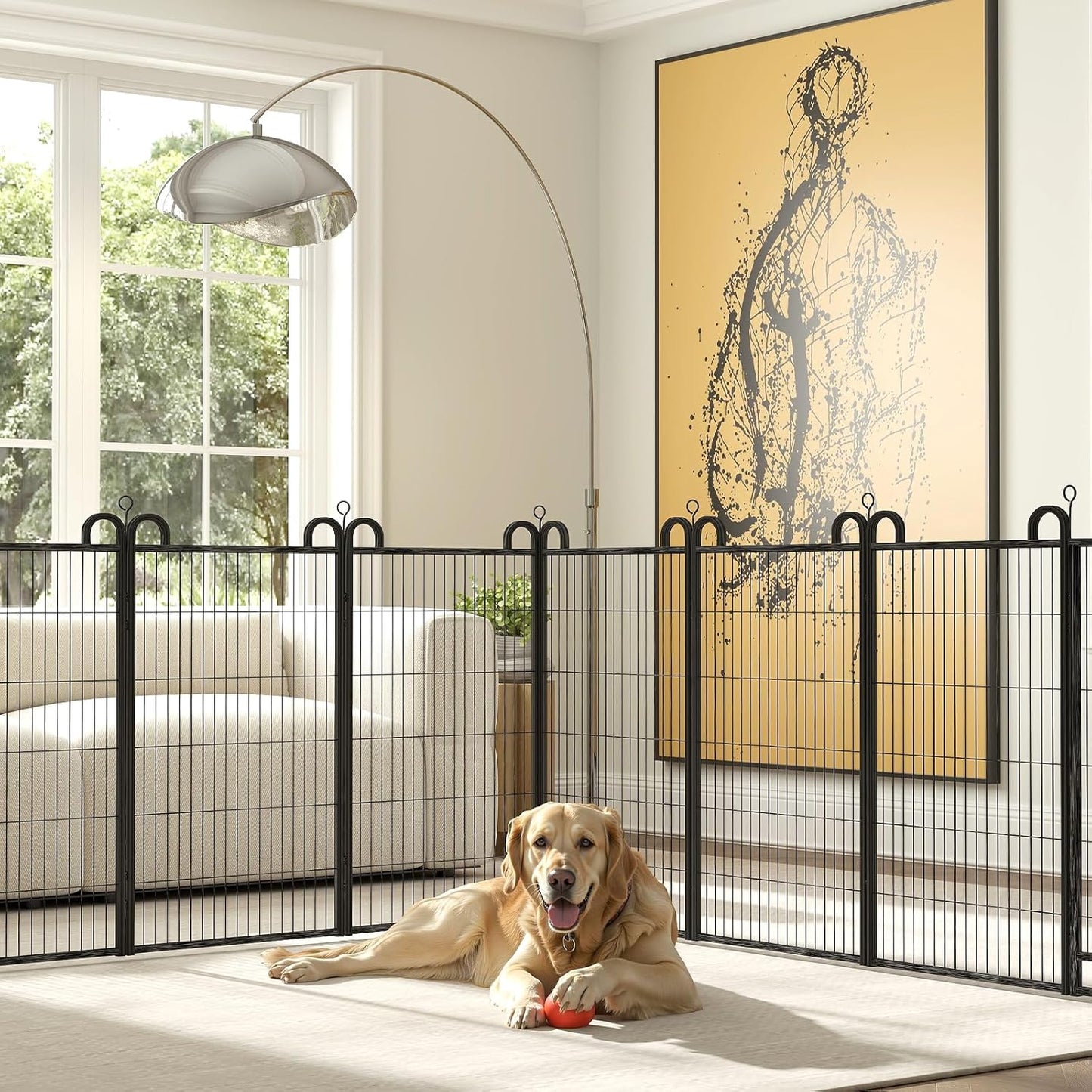 Dog Playpen Outdoor 12 Panels Heavy Duty Dog Fence 47" Height Anti-Rust with Doors Portable for RV Camping Yard, Total 27FT, 58 Sq.ft, Snowy Black