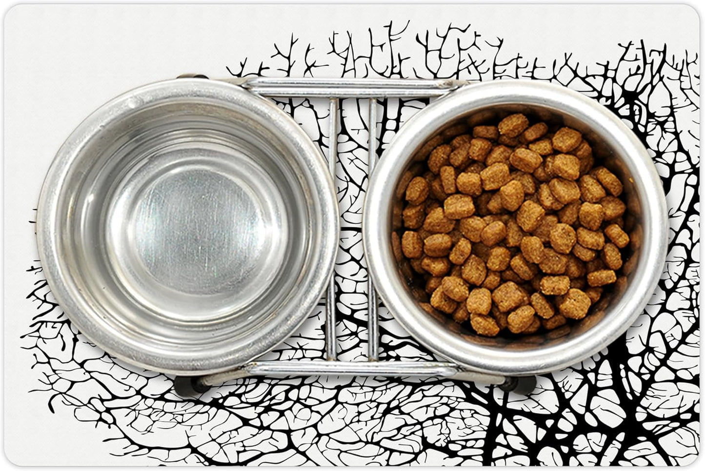 Lunarable Nature Pet Mat for Food and Water, Silhouette of Twisted Coral Reef Branches in Minimalist Tones Underwater Design, Non-Slip Rubber Mat for Dogs and Cats, 18" X 12", Black Print