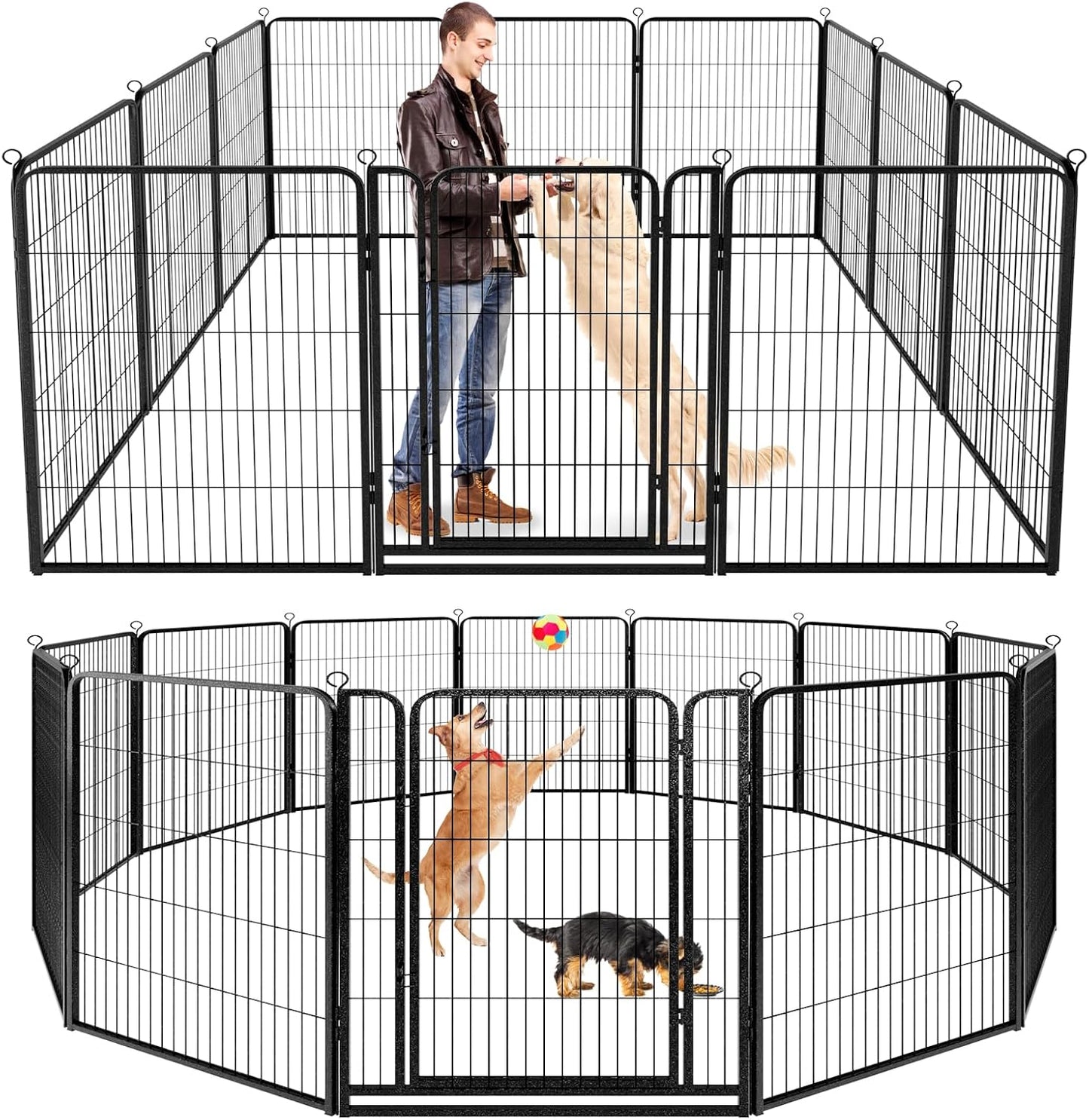 Dog Playpen Outdoor Extra Wide 12 Panels Heavy Duty Dog Fence 47" Height Anti-Rust with Doors Portable for RV Camping Yard, Total 32FT, 79 Sq.ft, Snowy Black