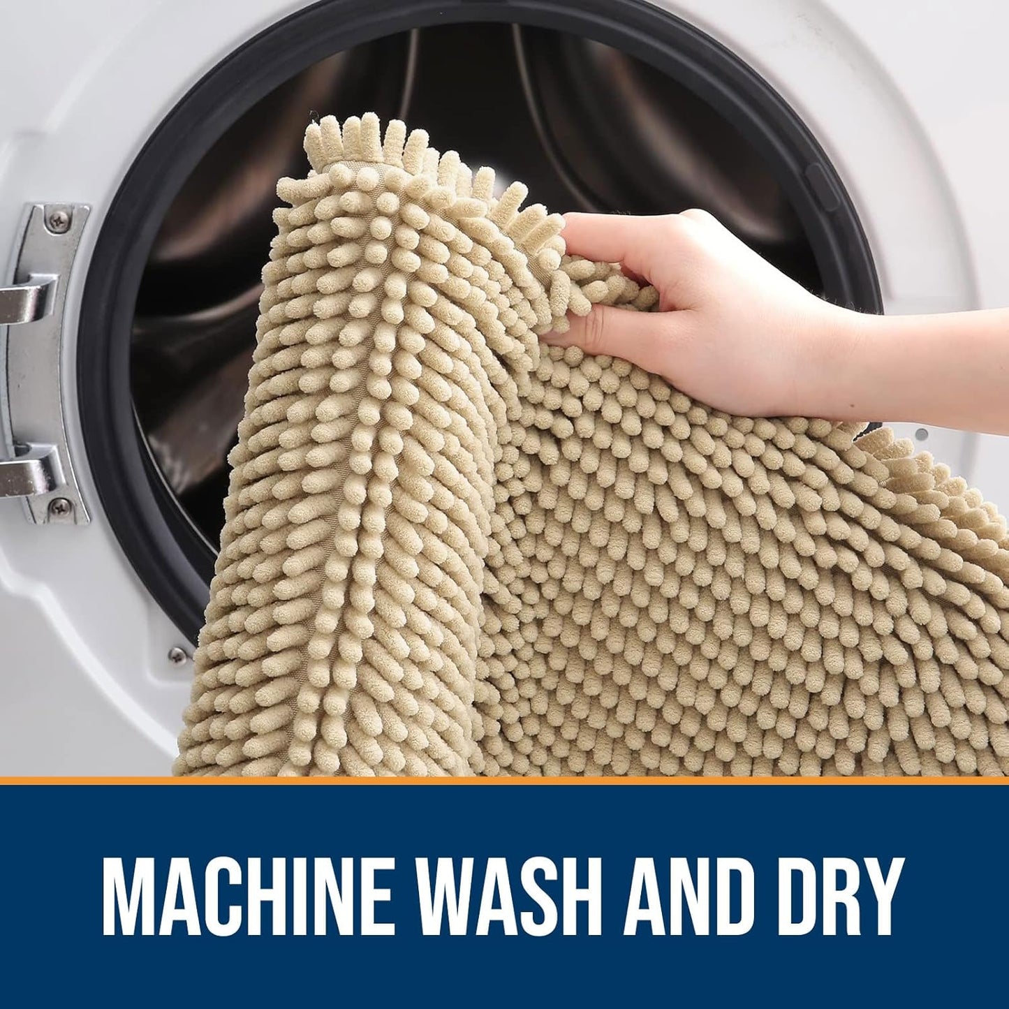 OLANLY Dog Door Mat for Muddy Paws 30x17, Absorbs Moisture and Dirt, Absorbent Non-Slip Washable Doormat, Quick Dry Chenille Mud Mat for Dogs, Entry Indoor Entryway Carpet for Inside Floor, Beige