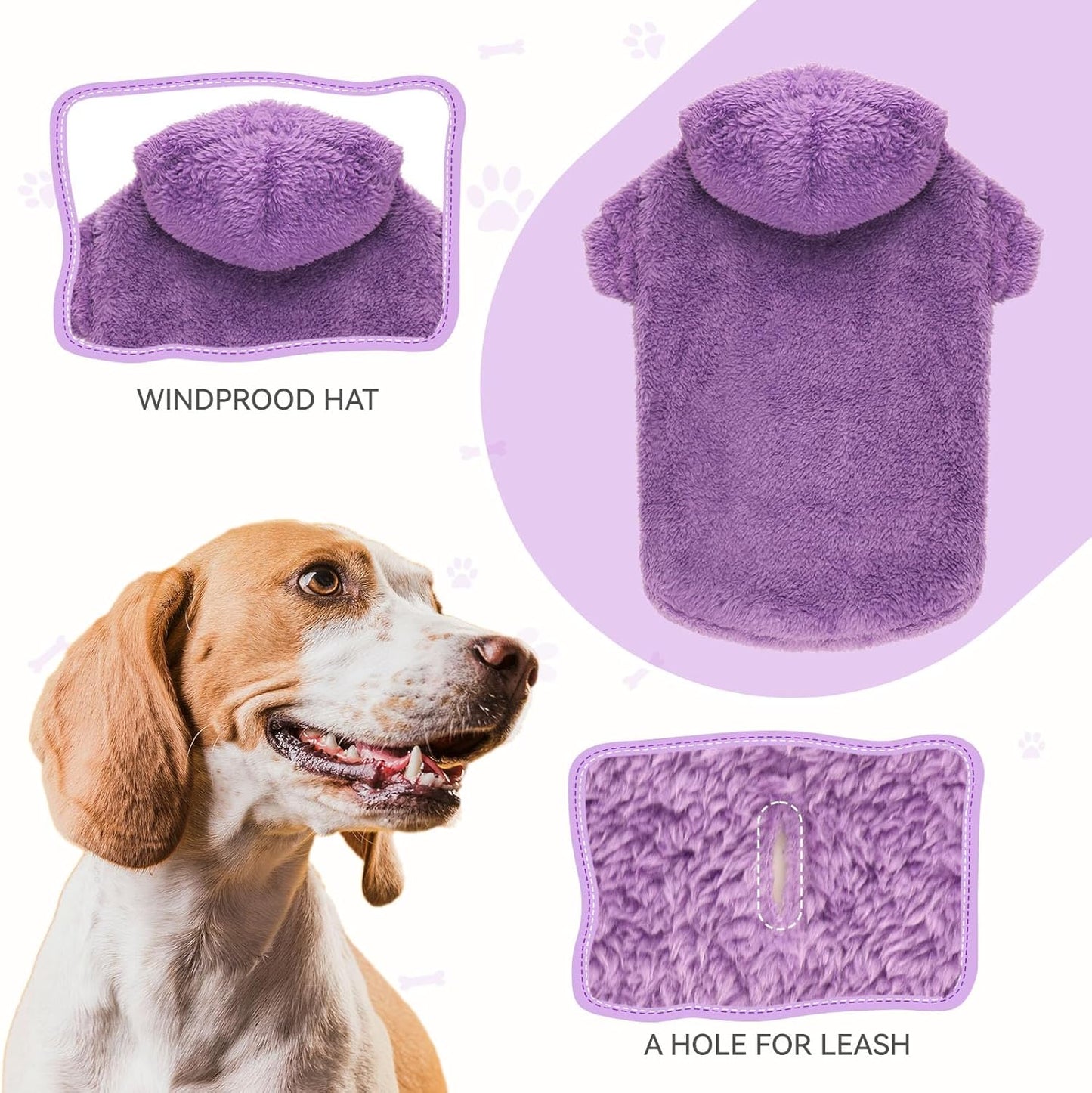 Fuzzy Dog Sweaters for Small Dogs Dog Hoodie Soft Double-Sided Plush Fleece Pet Sweater Pet Clothes Coats Hoodie Sherpa Hooded Sweatshirt(Purple-S)