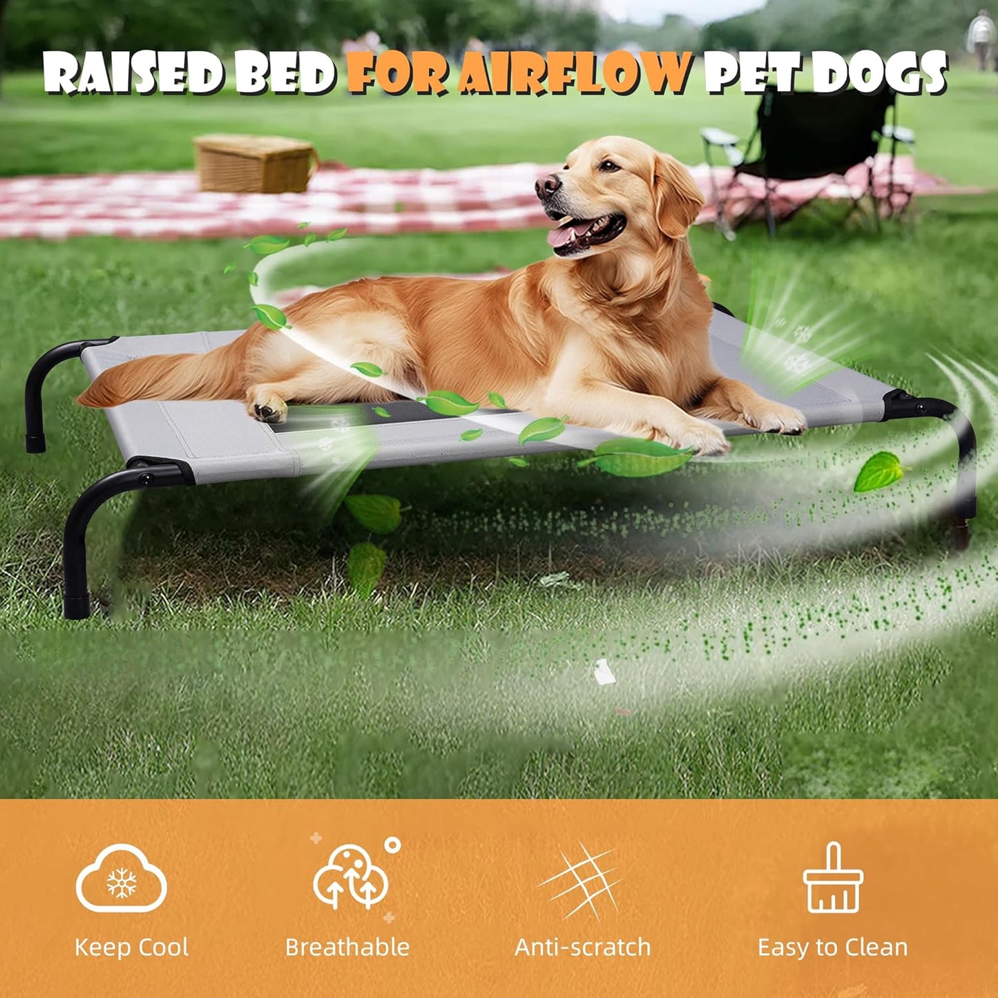 Elevated Dog Bed Raised Dog Bed Outdoor for Large Medium Size Dogs Place Bed Easy Clean Breathable, Comfortable,Rugged Durable Raised Pet Bed Up to 130 lbs,42in