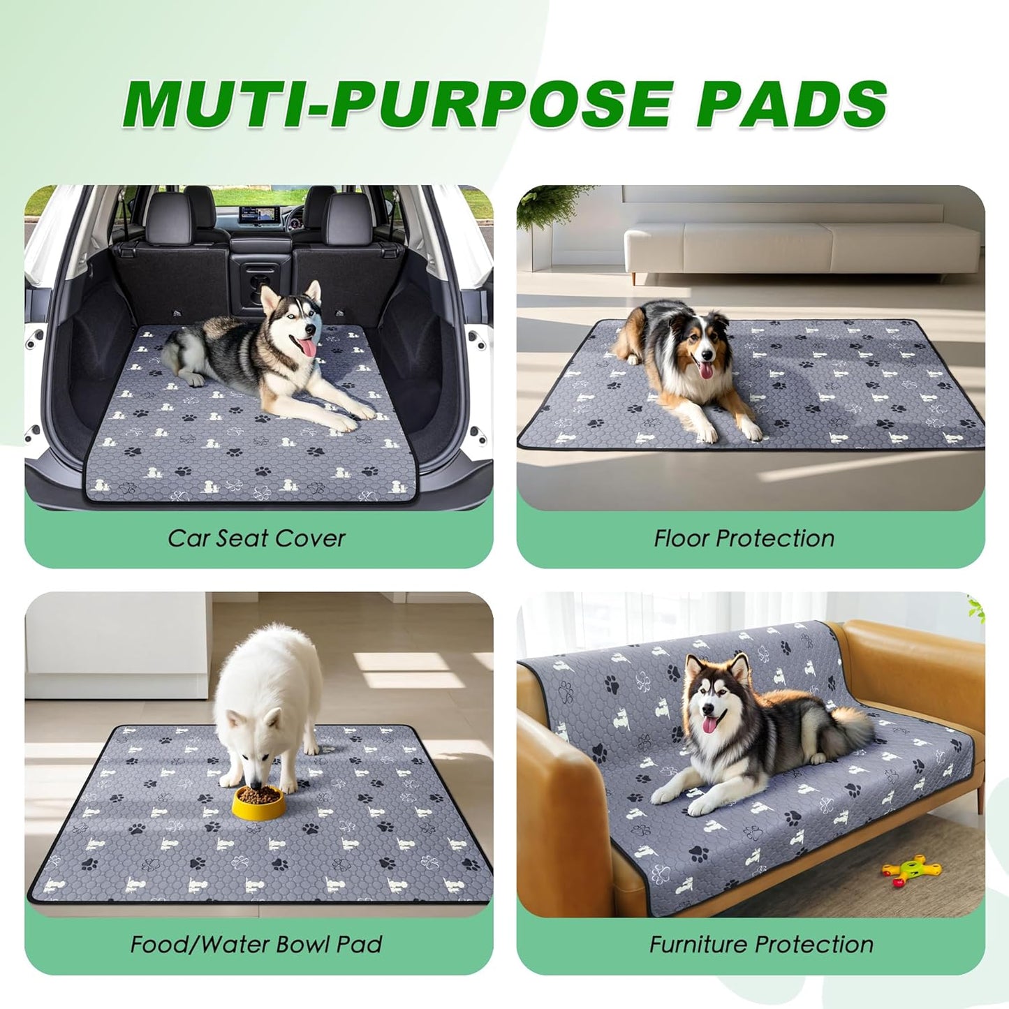 Washable Pee Pads, Puppy Pee Pad for Dogs, 2 Pack Absorbent Reusable Training Dog Pads Pet Puppy Pads, Non-Slip Potty Pads for Whelping, Playpen, Crate, Bed, Grey 36"x36"