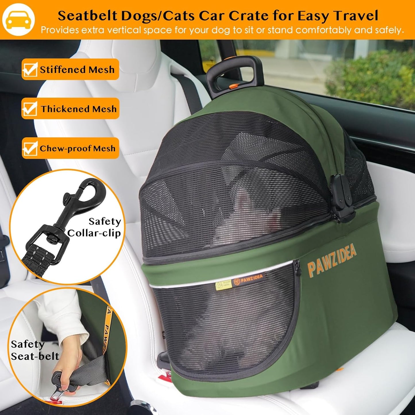 PAWZIDEA Cat Stroller 4 in 1, Pet Stroller for Small/Medium Dogs with Detachable Carrier Easy Lock NO-Zip Canopy, Seatbelt Dog Car Seat, Cozy House, Foldable Dog Jogger Strollers, Large Storage Basket