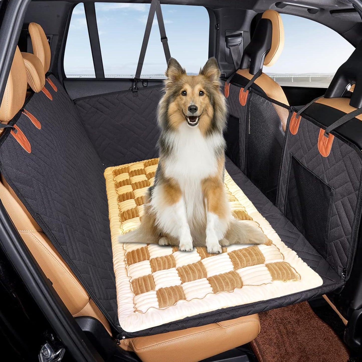 VClife Khaki Plaid Dog Car Bed Mat, Non-Slip Backseat Extender Pet Blanket, Washable Dog Bed Mat for SUVs, Sedans & Small Trucks, Portable Travel Pad for Dogs, Wear Resistant, Pet Friendly, 51"×23.6"