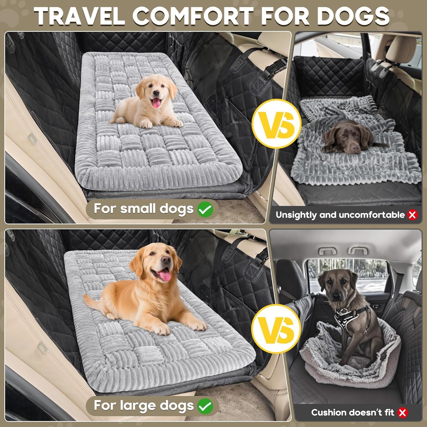 Dog Car Bed Mat, Non-Slip Backseat Extender Pet Blanket, Plaid Dog Bed for SUVs, Sedans & Trucks, Chew-Resistant Travel Pad for Dogs, Easy Clean & Scratch-Proof & Comfort (50"x24.6") Light Gray