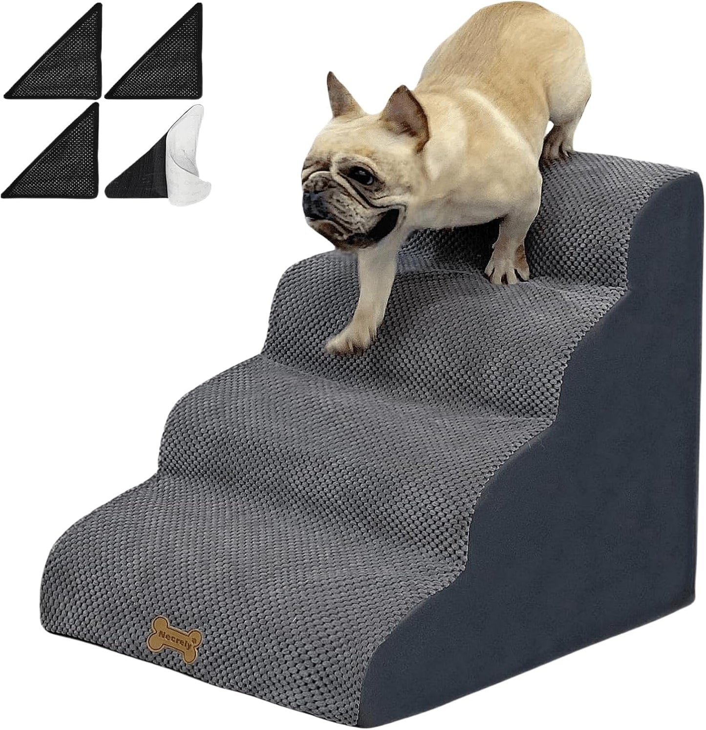 4-Step Dog Stairs for High Beds 18-24 Inch Pet Steps 2 3 4 5 Tier Ladder Non-Slip Sturdy Ramp Small Medium Large Dog Steps to Couch Bed Old Dogs Balanced Pet Stairs for Getting on Bed