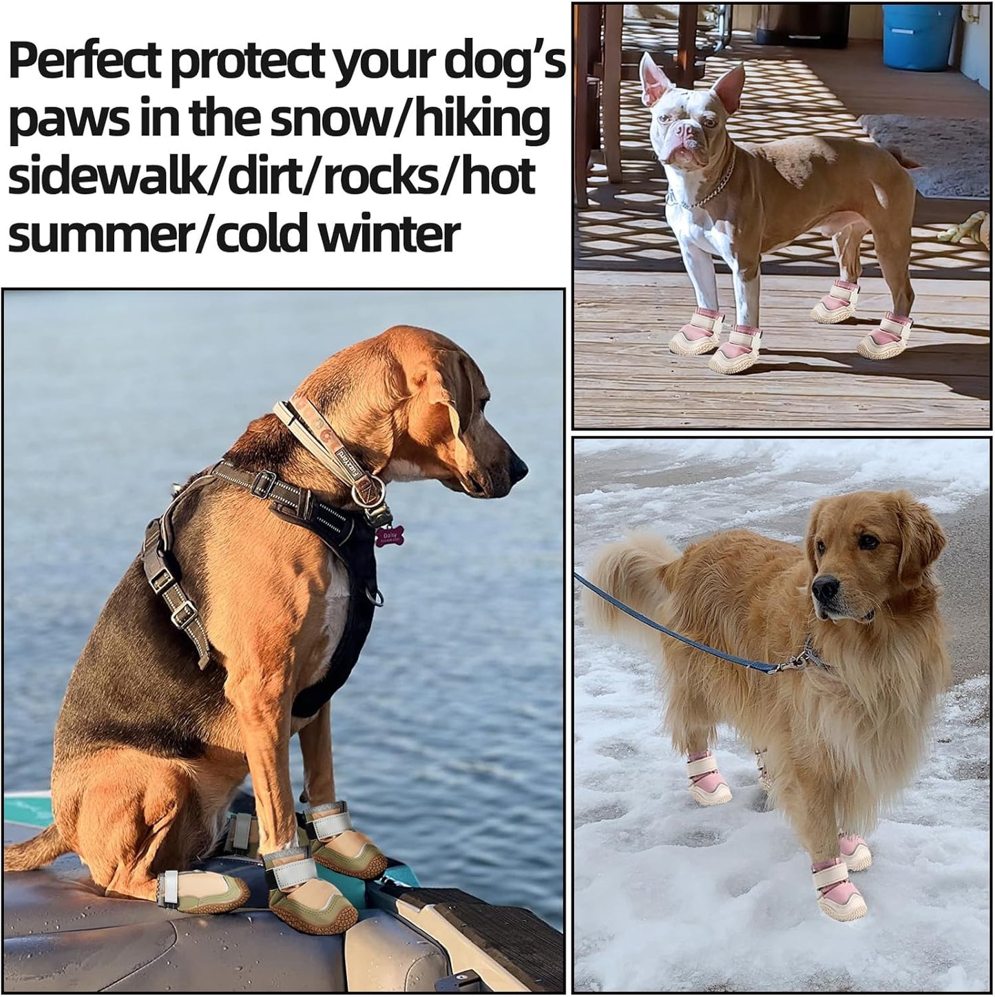 Hcpet Dog Boots for Large Dogs, Dog Shoes for Hot Pavement Winter Snow, Paw Protector Dog Booties Designed for Comfort and Breathability, Outdoor Booties for Small Medium Dogs for Hiking Pink Size 3