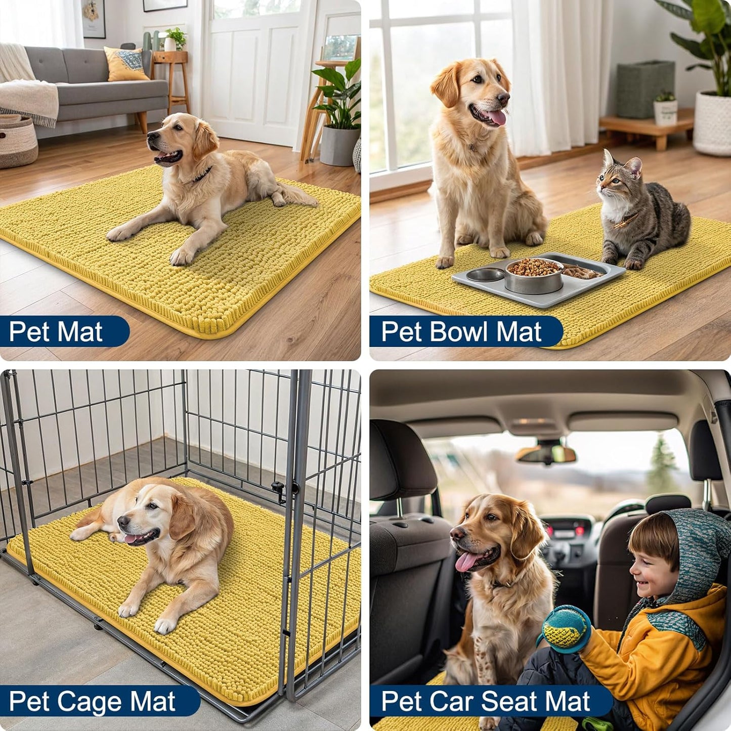 Smiry Dog Door Mat for Muddy Paws 30x20, Absorbs Moisture and Dirt Doormat, Non-Slip Washable Quick Dry Chenille Front Door Mat Indoor Entrance, Entryway Carpet for Inside Floor, Yellow