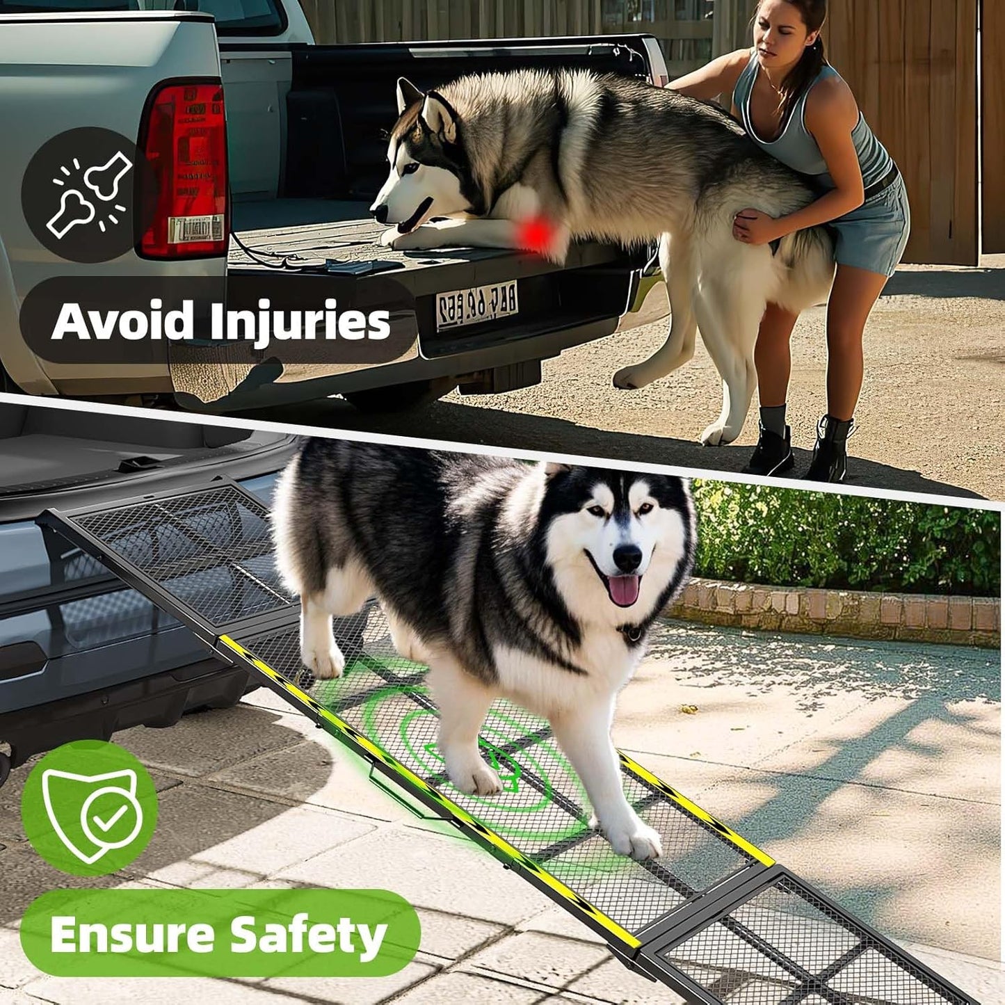 Dog Ramp for Car, 74x20 Inches Outdoor Portable Dog Ramps for Large Dogs with Reflective Strips, Non-Slip Surface Pet Ramp (Support Up to 150LBS)