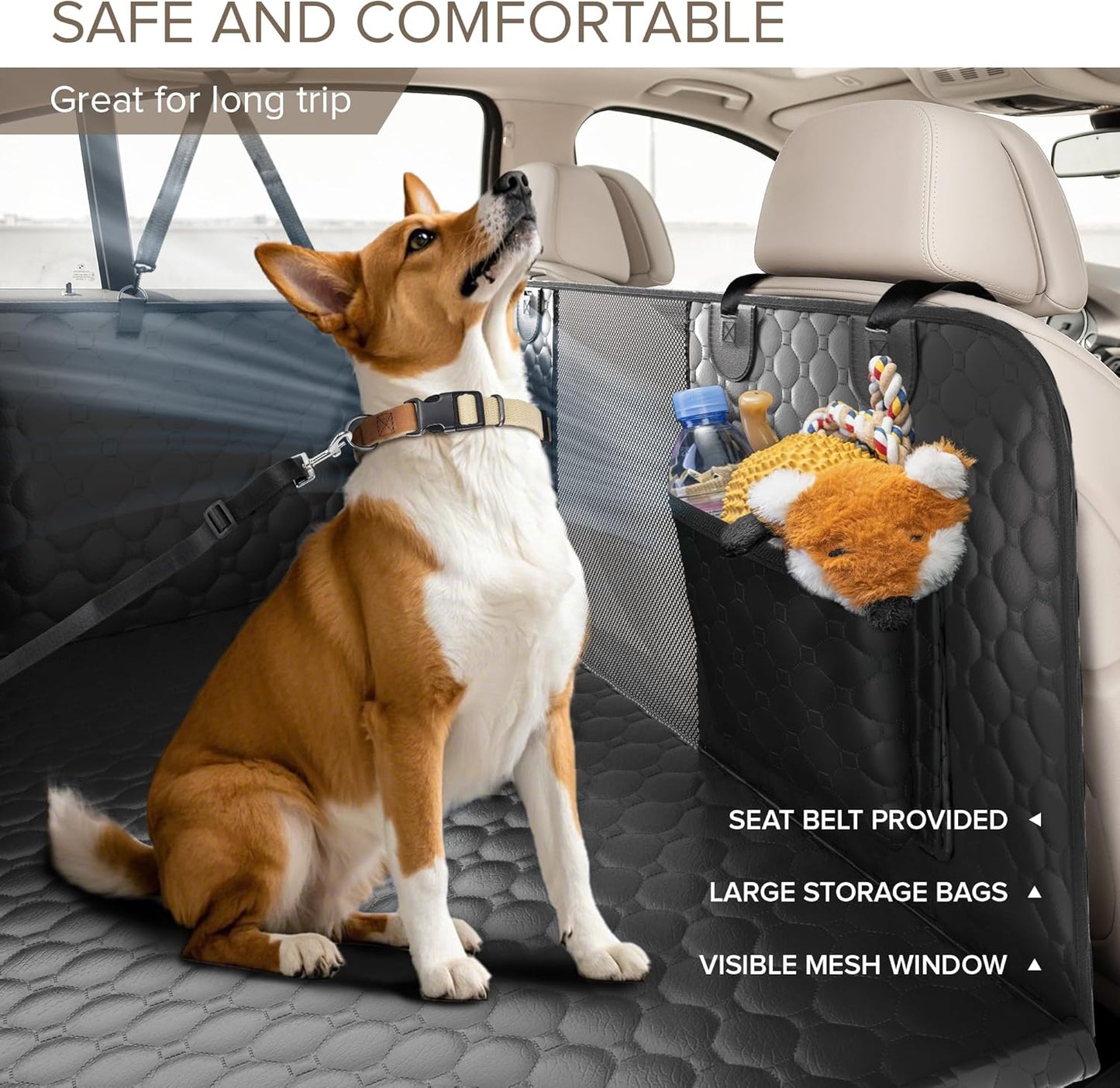 Back Seat Extender for Dogs Holds 400lbs, PU Leather Hard Bottom Car Seat Cover for Dogs,Heavy Duty Dog Car Seat Cover for Back Seat, Waterproof Dog Hammock for Car, Large Pet Bed for Car, Suv, Truck