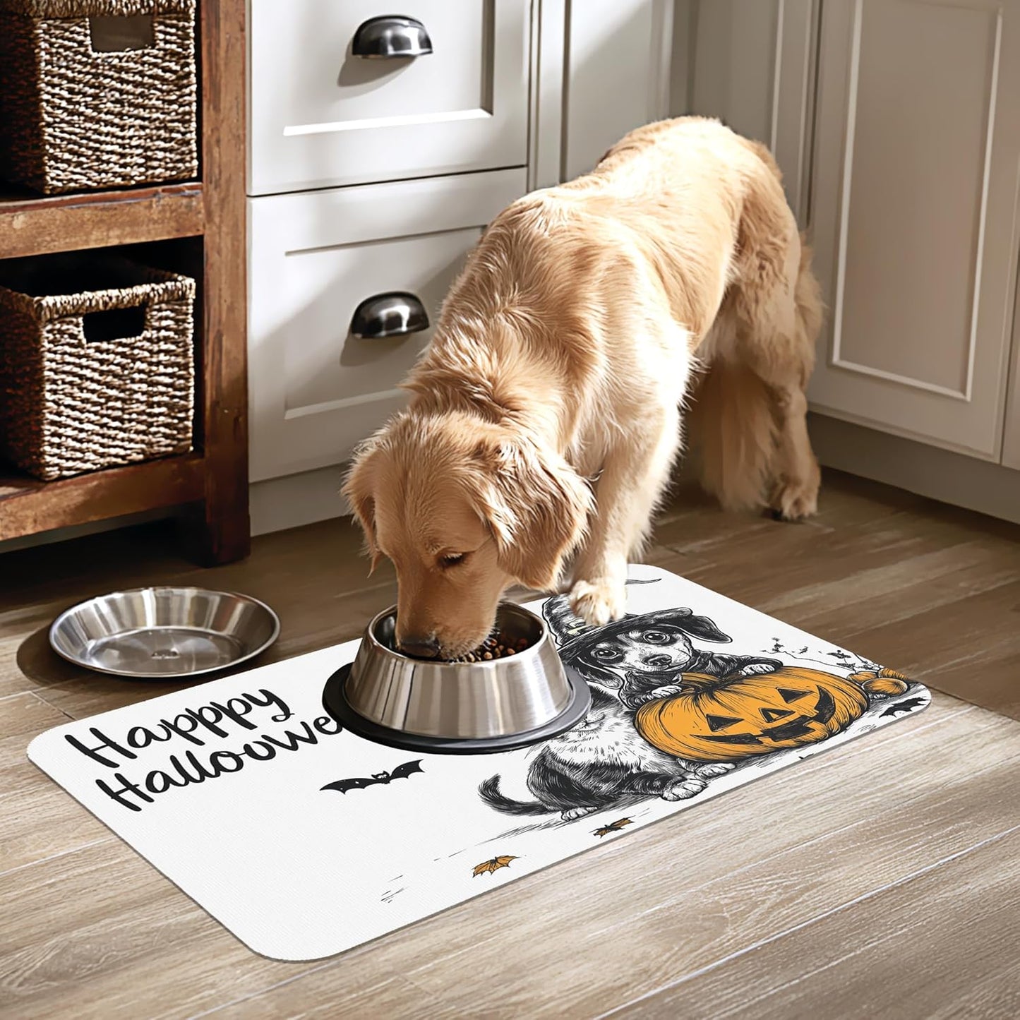 Halloween Cat Dachshund Dog Cat Food Mat-Absorbent Placemat for Food and Water Bowl, Waterproof Non Slip Rubber Backing Dog Food Mats for Floors, Pet Supplies 16 * 24 inch