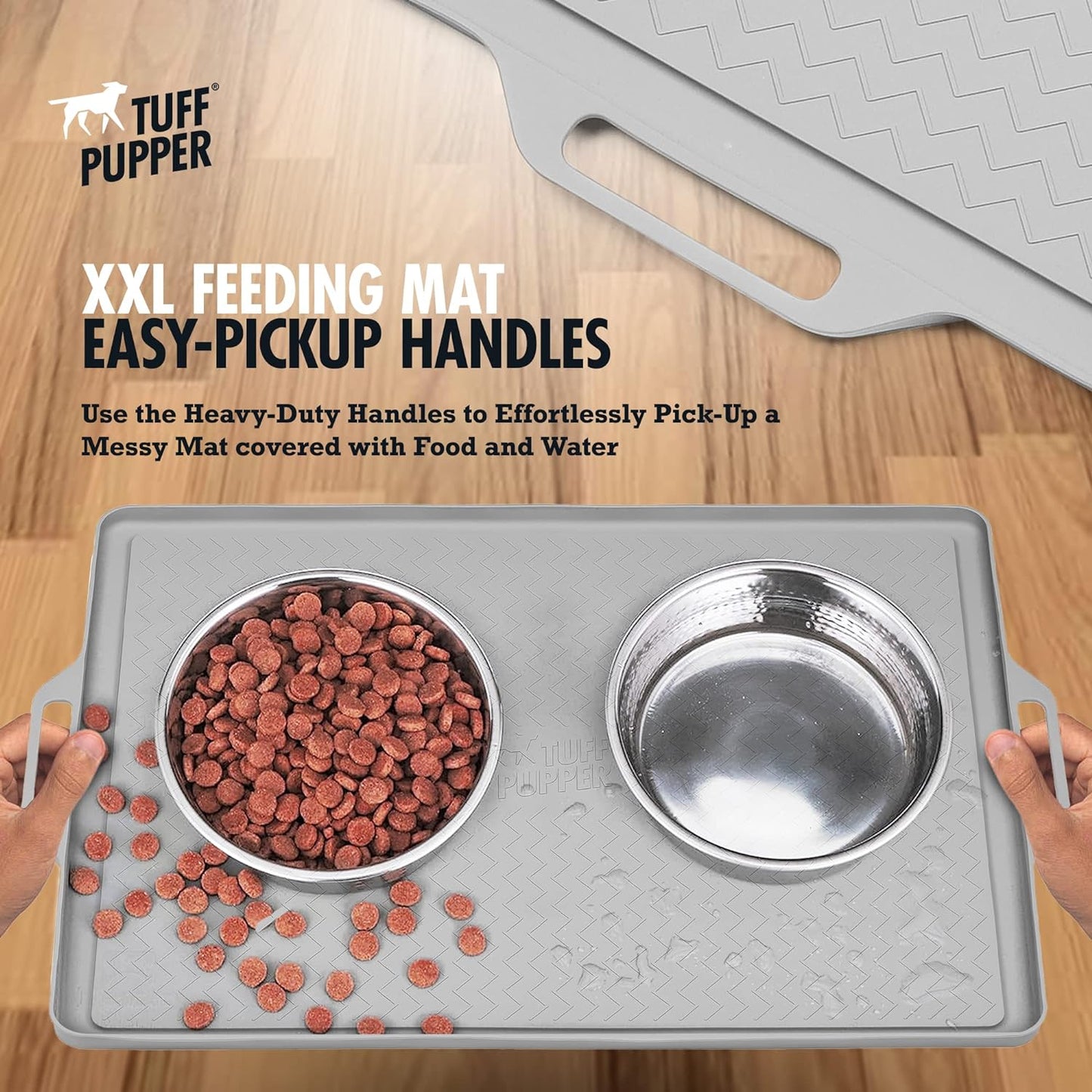 Tuff Pupper 28x20 Large Dog Feeding Mat for Food and Water | Dog Food Mats for Floors | Waterproof Dog Water Bowl Mat | Dog Placemats Pet Food Mat | Silicone Feeding Mat for Cats and Cat Bowls
