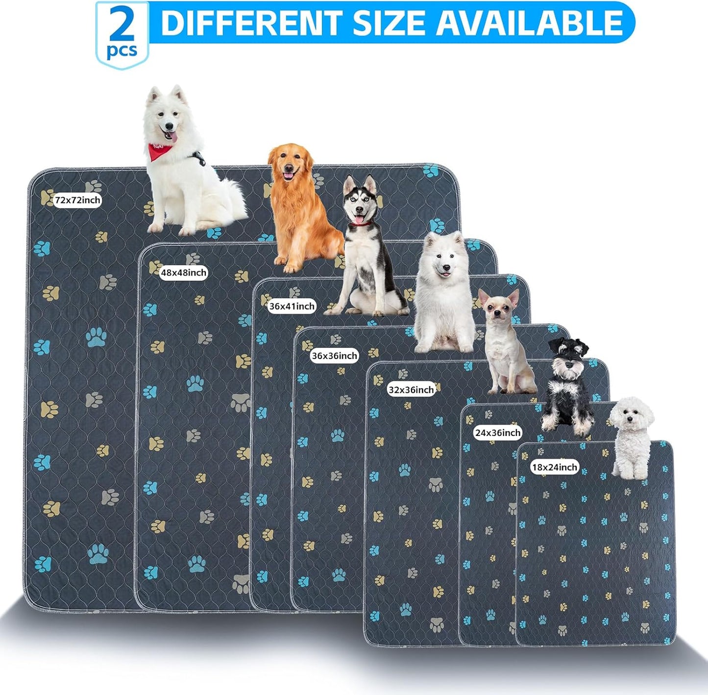Aitmexcn Washable Puppy Dog Pee Pad, 100% Waterproof Whelping Training Mat for Puppy/Senior Dog, Fast Drying Reusable Puppy Pads for Indoor, Outdoor and Car Travel- 72'' x 72''- 2PCS