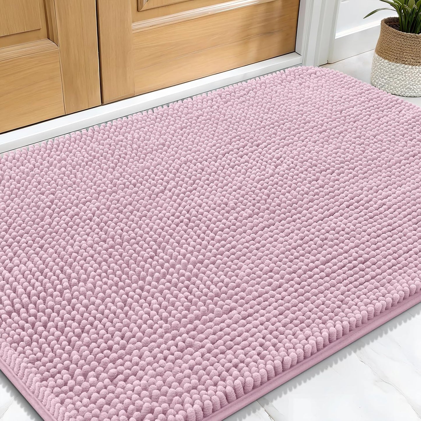 OLANLY Dog Door Mat for Muddy Paws 30x20, Absorbs Moisture and Dirt, Absorbent Non-Slip Washable Doormat, Quick Dry Chenille Mud Mat for Dogs, Entry Indoor Entryway Carpet for Inside Floor, Dusty Rose