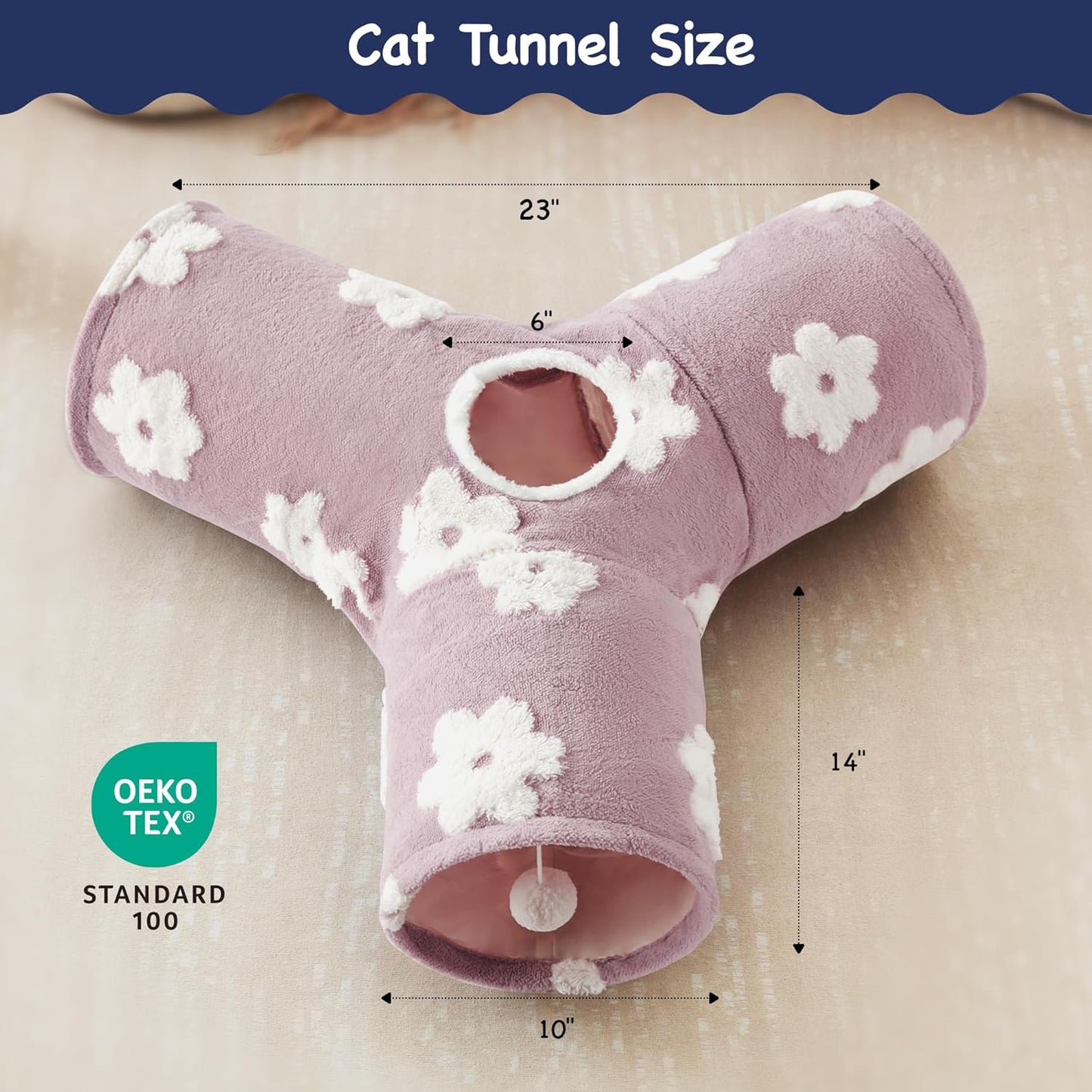 Tempcore Flannel Pet Cat Tunnel Tube Cat Toys 3 Way Collapsible, Cat Tunnels for Indoor Cats, Kitty Tunnel Bored Pet Toys Peek Hole Toy Ball Puppy, Kitty, Kitten, Rabbit Daisy Burlwood