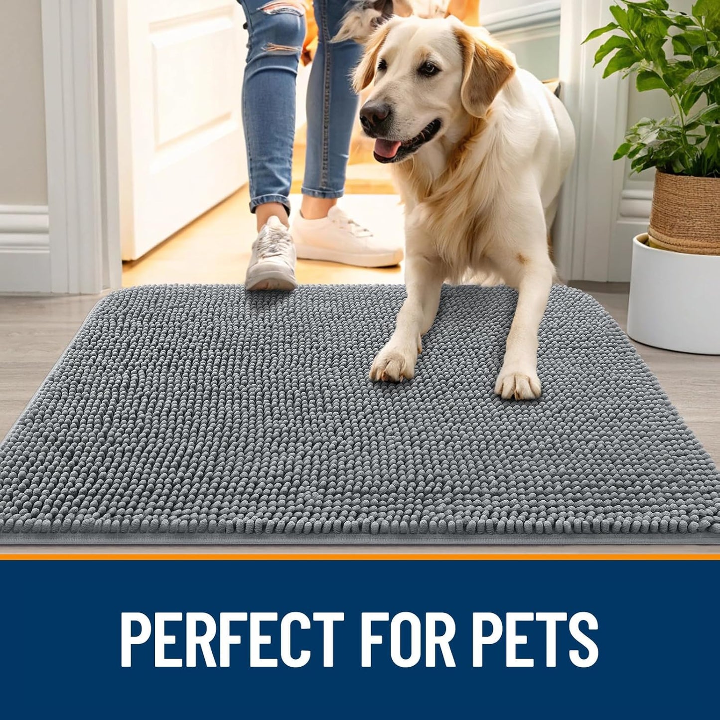 OLANLY Dog Door Mat for Muddy Paws 70x32, Absorbs Moisture and Dirt, Absorbent Non-Slip Washable Doormat, Quick Dry Chenille Mud Mat for Dogs, Entry Indoor Entryway Carpet for Inside Floor, Grey