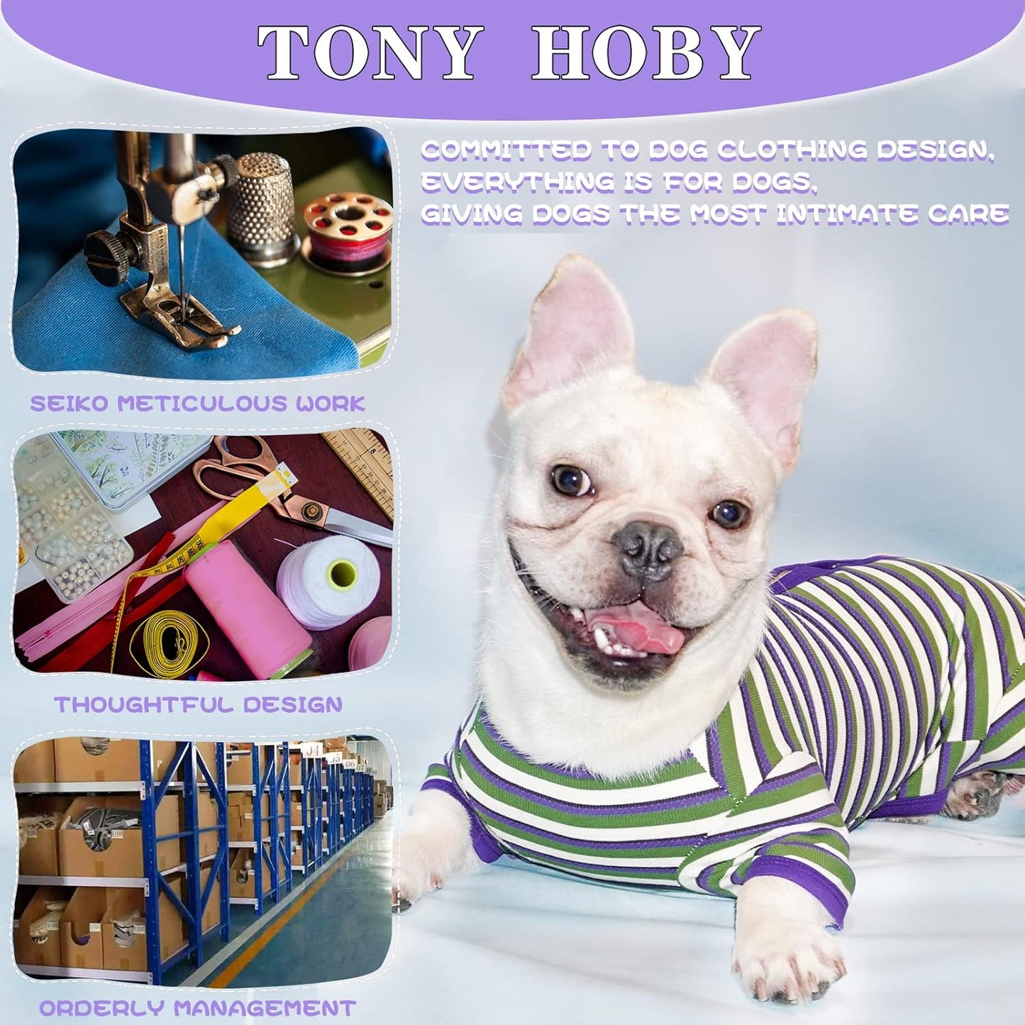 TONY HOBY Dog Pajamas, Knitted Dog Jumpsuit Shirt in Cold Weather, Dogs Surgical Recovery Suit for Small Medium Dogs (Purple&Green, Boy, XS)