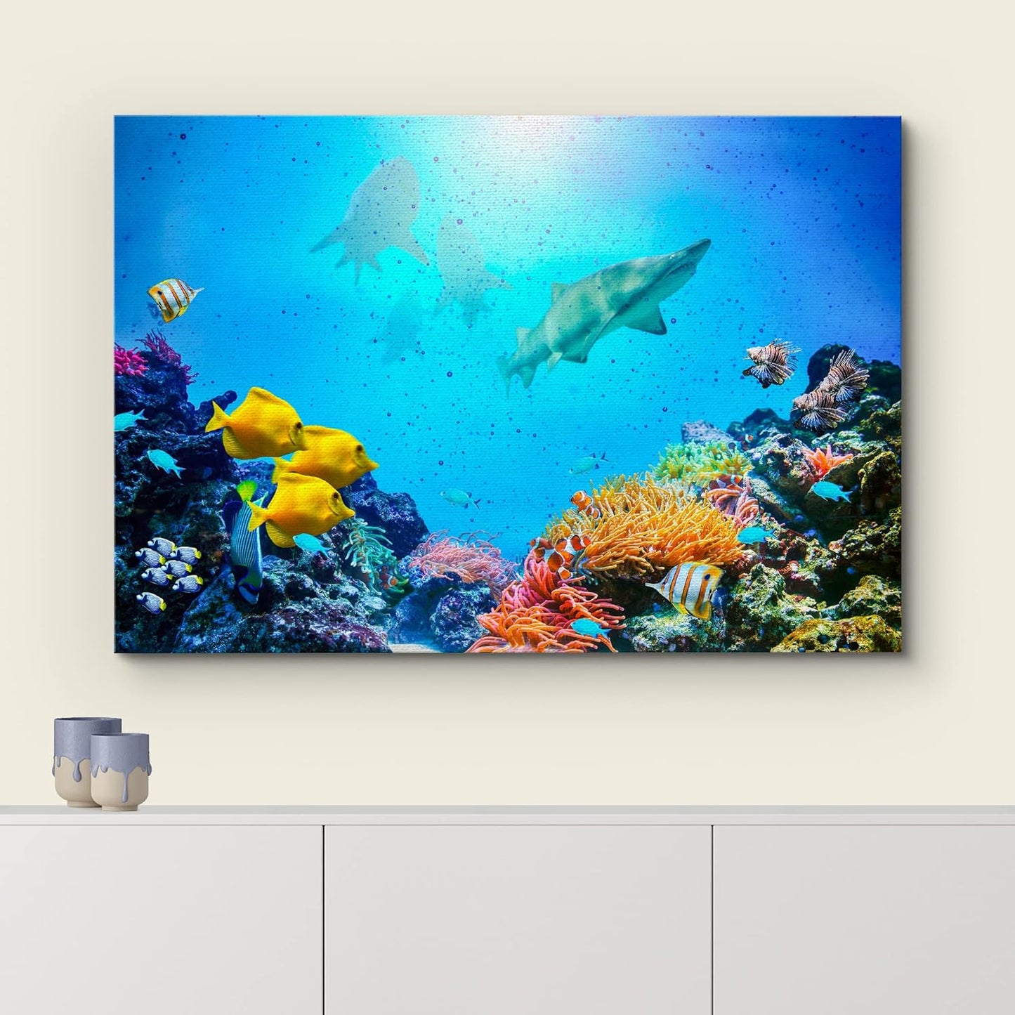 wall26 Canvas Print Wall Art Vibrant Coral Reef Shark Fish Anemone Reef Nature Animals Photography Realism Rustic Scenic Landscape Wilderness Earth for Living Room, Bedroom, Office - 12"x18"