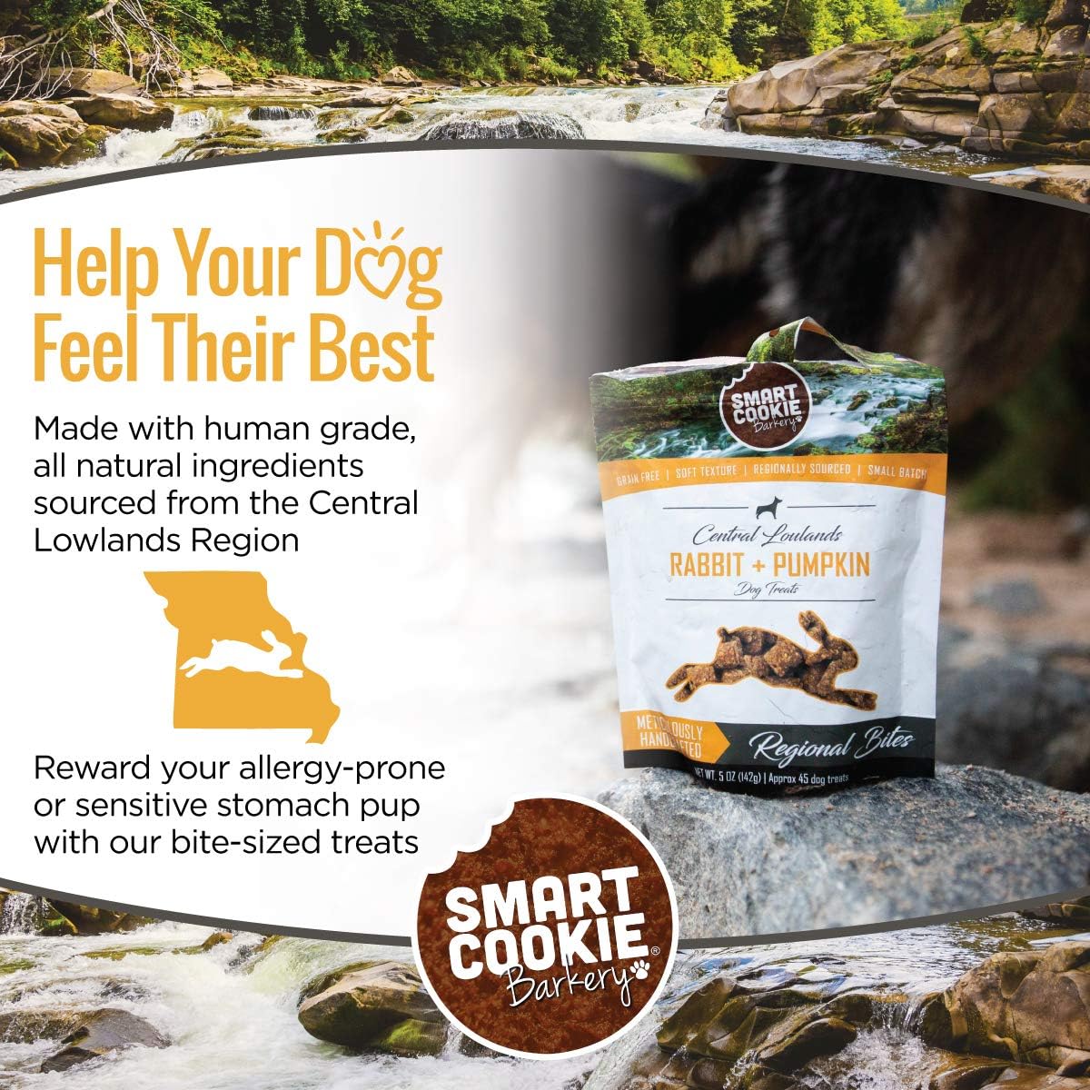 Smart Cookie All Natural Dog Treats - Rabbit & Pumpkin - Training Treats for Dogs with Allergies or Sensitive Stomachs - Soft Dog Treats, Grain Free, Chewy, Human-Grade, Made in USA - 5oz, Pack of 3