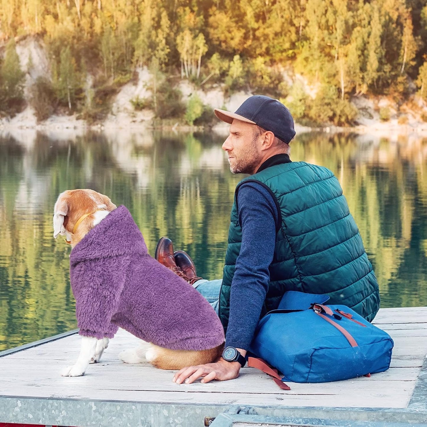 Fuzzy Dog Sweaters for Medium Dogs Dog Hoodie Soft Double-Sided Plush Fleece Sweater Pet Clothes Coats Hoodie Sherpa Hooded Sweatshirt(Purple-M)