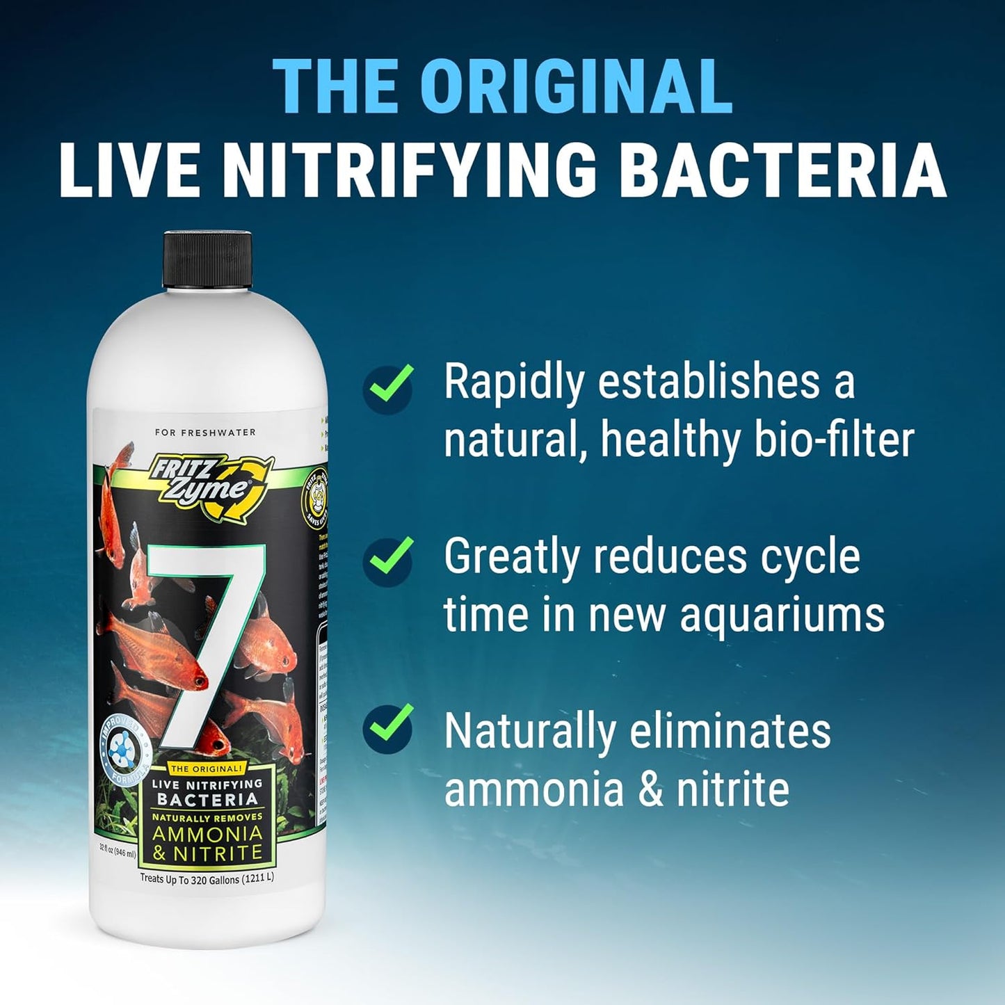 Fritz Aquatics FritzZyme 7 Live Nitrifying Bacteria Naturally Removes Amonia & Nitrite for Freshwater Fish (32-Ounce)