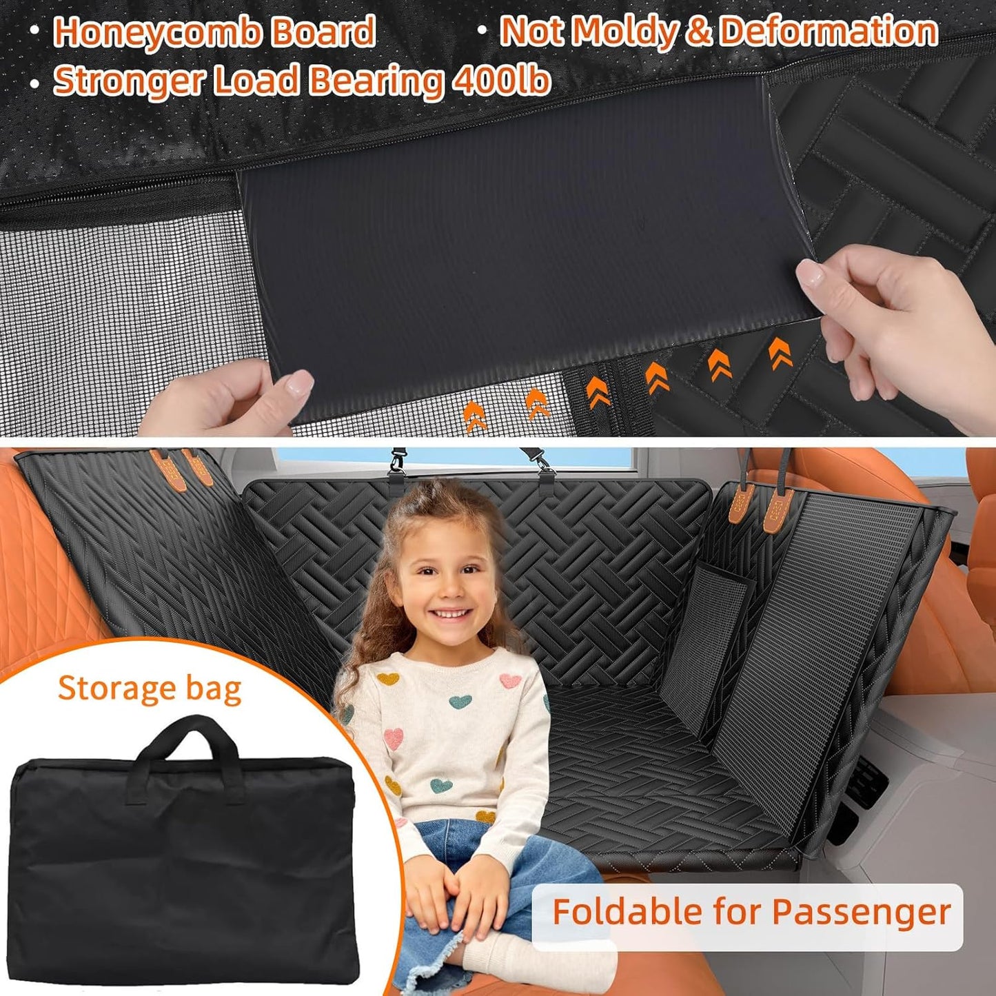 Back Seat Extender for Dogs,Dog Car Seat Cover for Back Seat,Hard Bottom Dog Bed for Car with Mesh Window,100% Waterproof and 600D Oxford Scratch-Resistant Backseat Car Seat for Cars Trucks and Suv