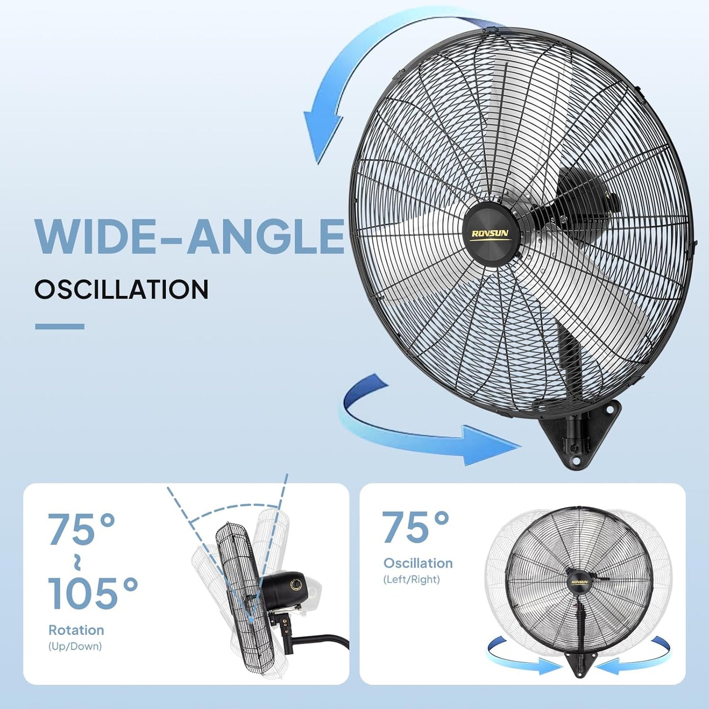 ROVSUN 30" Wall Mounted Fan, Max 10600 CFM High Velocity Industrial Wall Fan with Wide Angle Oscillating, Commercial Ventilation Use, Suit for Garage, Shop, Greenhouse, Gym, UL Listed