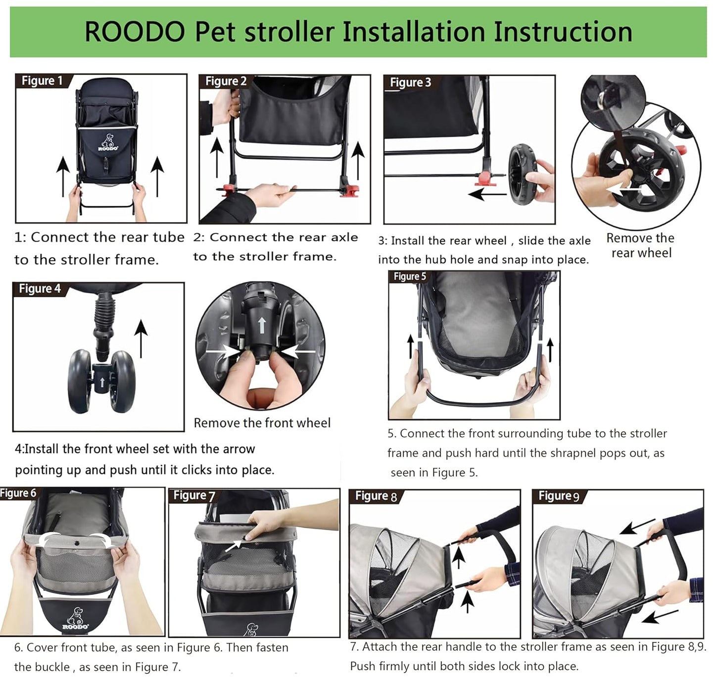 ROODO Escort 3 Wheel Dog Cat Pet Stroller for Small/Medium Dogs Cats Best Lightweight Foldable Portable Compact Jogger Travel All Terrain Pet Gear System Puppy Doggie Bunny Kitty Stroller(Black)