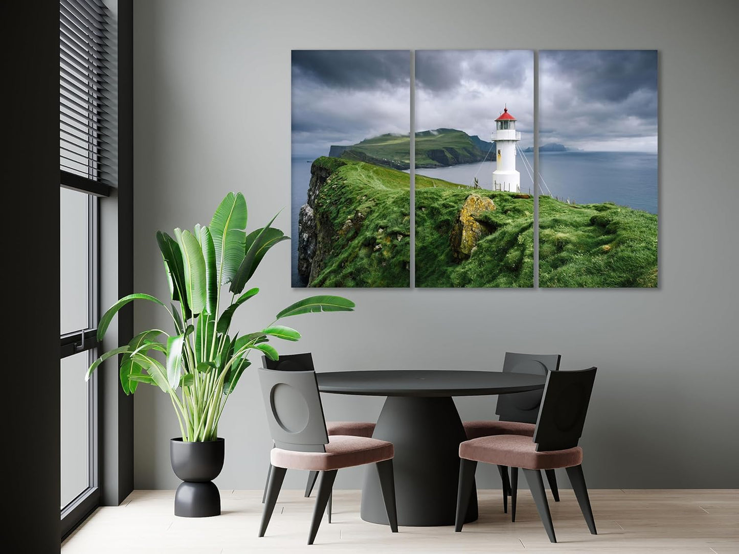 Nature Wall Art Prints - Ocean Forest Mountain Lake Canvas Landscapes - Small to Extra Large Living Room Bedroom Kitchen Bathroom Décor (Stormy Sky Lighthouse, 47L" x 71W" - 3 panels)