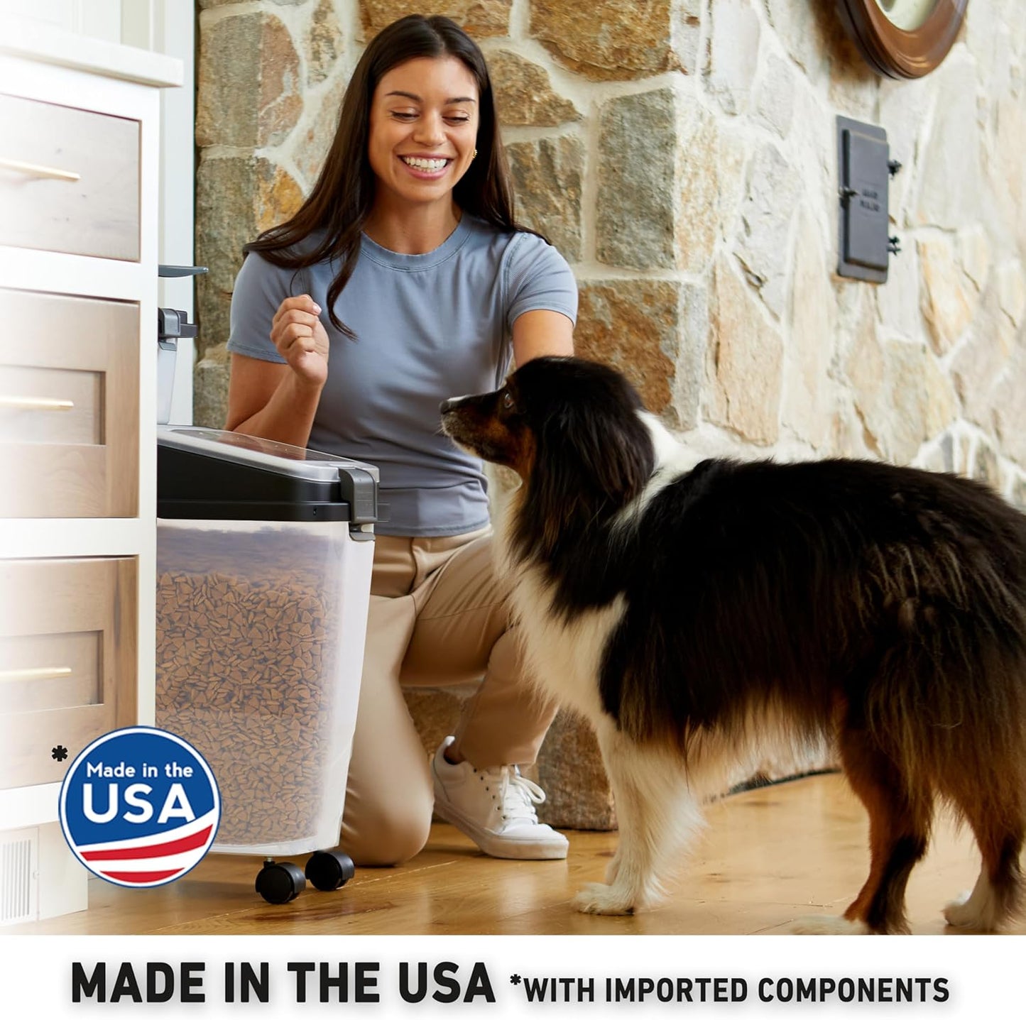 Mighty Tuff 3 Piece Airtight Dog Food Storage Container, Up to 36 lbs, with 5 lbs Dog Treat Container and Portion Scoop – BPA Free Airtight Pet Food Bin on Wheels