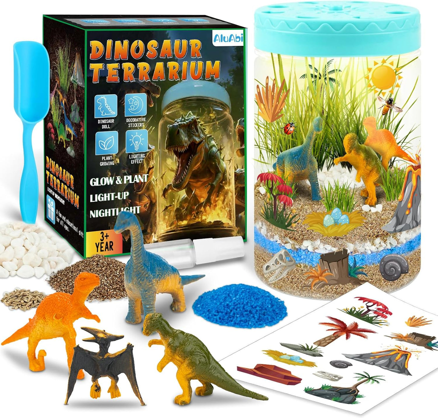Light Up Dinosaur Terrarium Kit for Kids, Educational Science Kits STEM Projects,DIY Gardening Kit Arts Crafts Activity Creative Dinosaur Toys,Christmas Birthday Gifts for Boys Girls Ages 4 5 6 7 8-12