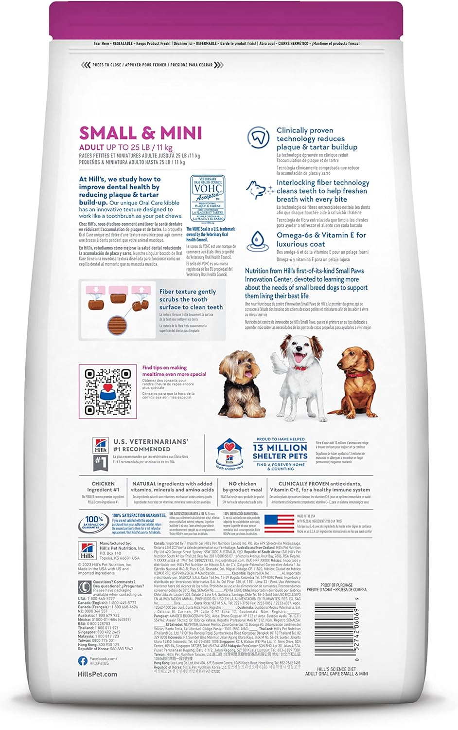 Hill's Science Diet Oral Care, Adult 1-6, Small & Mini Breeds Plaque & Tartar Buildup Support, Dry Dog Food, Chicken, Rice, & Barley, 4 lb Bag