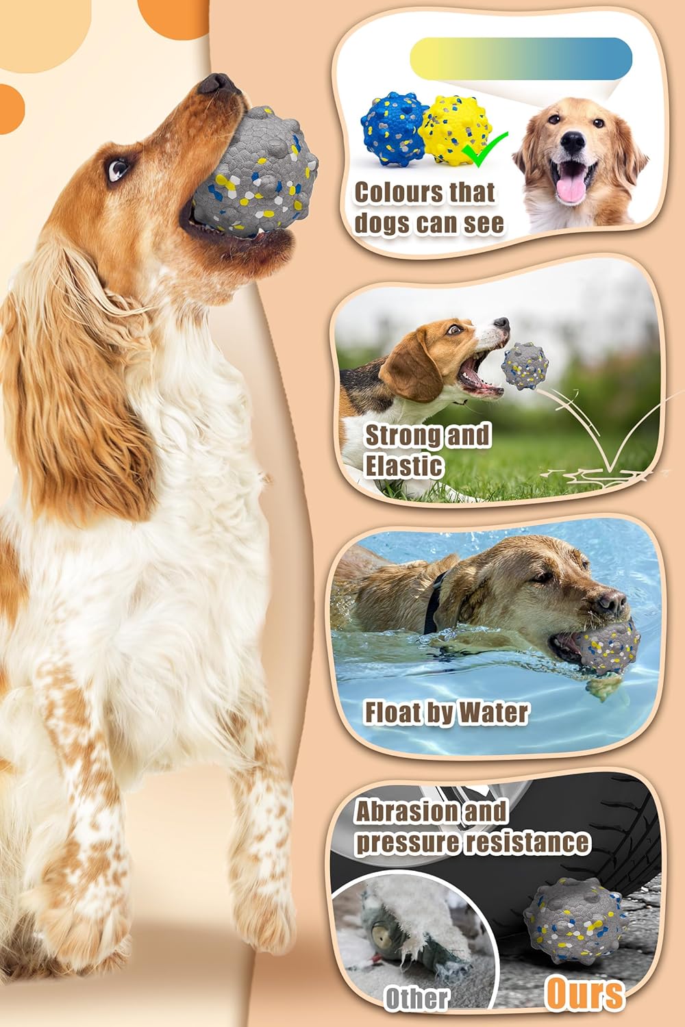 1.96'' Dog Balls for Dogs Aggressive Chewers Indestructible Tennis Durable Bouncy Interactive Dog Toy Balls for Fetch Game Floating Training(Grey Small)