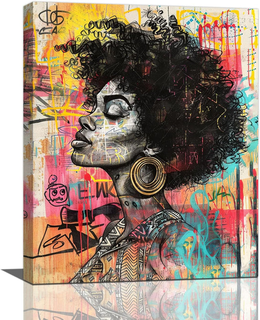Quorin African American Wall Art Banksy Graffiti Black Woman Pictures Black Girl Wall Decor Canvas Print Painting Artwork for Bathroom Living Room Bedroom 16"x20"