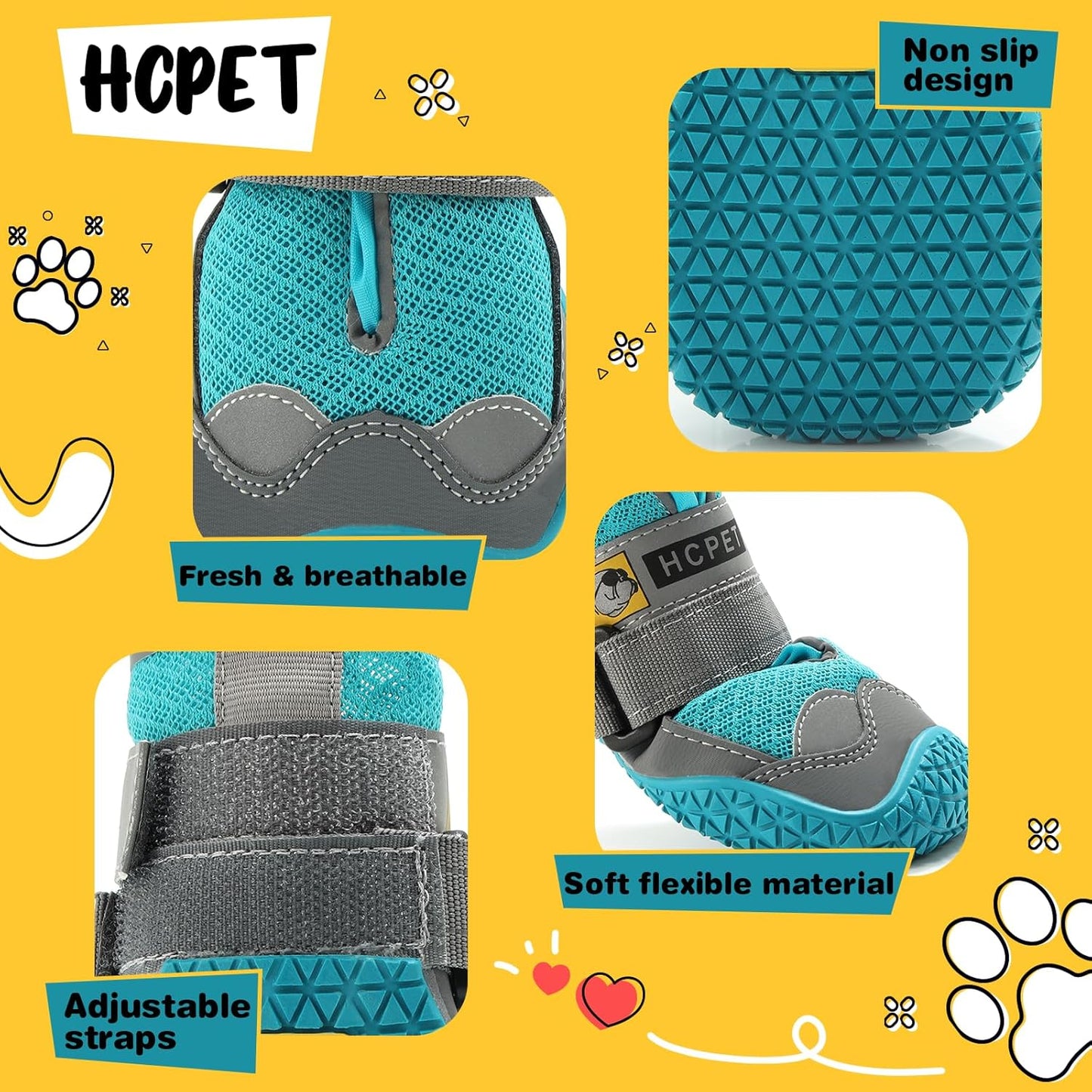 Hcpet Dog Shoes for Large Dogs, Breathable Dog Booties for Small Medium Dogs, Anti-Slip Dog Boots & Paw Protectors for Hot Pavement Winter Snow Hiking with Reflective Straps Blue Size 1