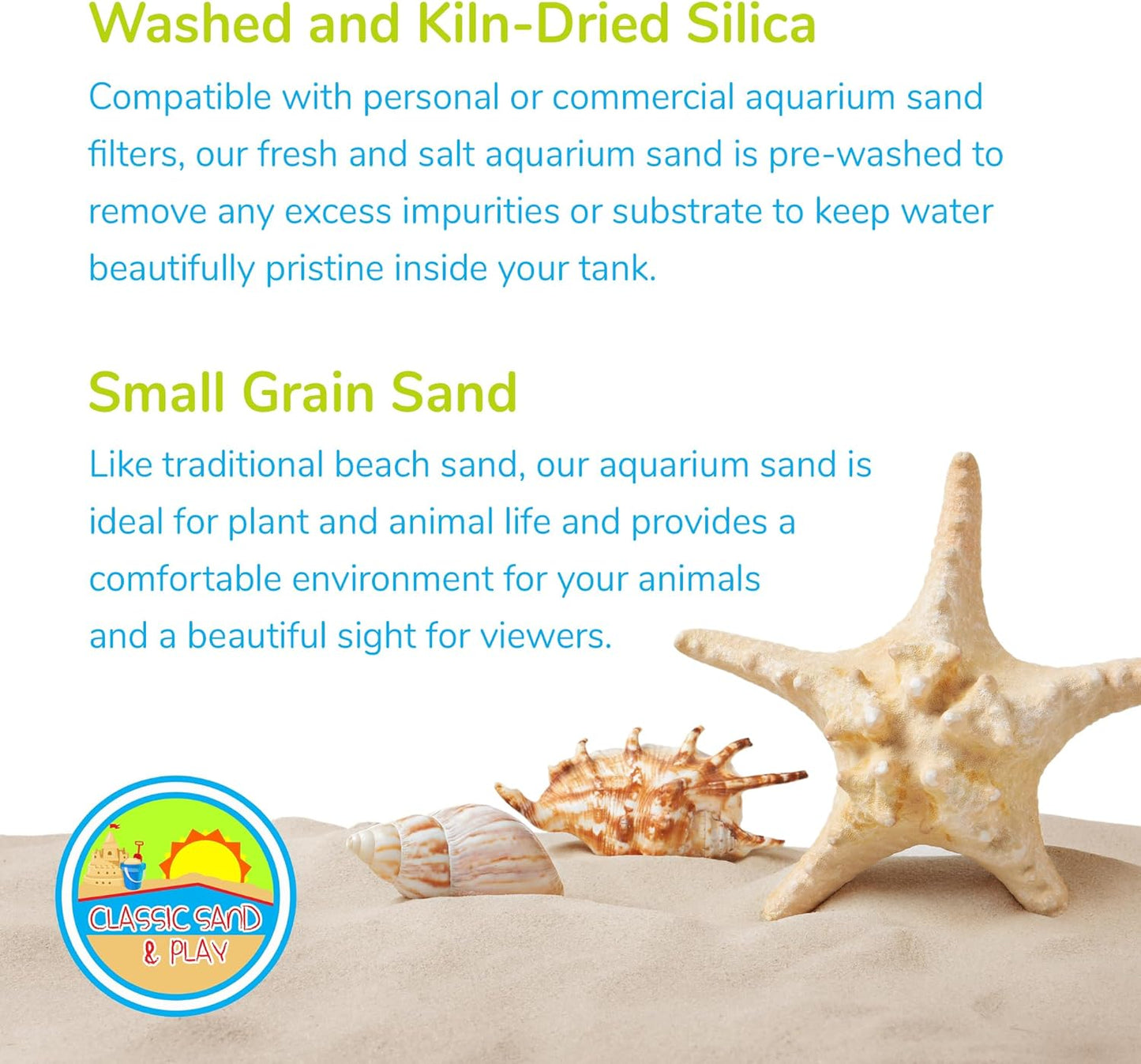 CLASSIC SAND & PLAY Natural Aquarium Sand for Freshwater and Saltwater Tanks, 40 lb. Bag, Improves Filter Life and Filtration Process, Pre-Washed Fine Sand, Natural
