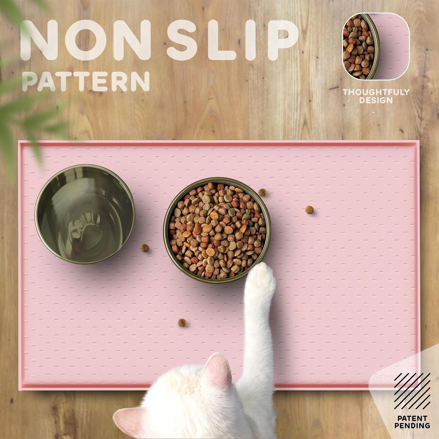 Dog Food Mat - Raised Edges Dogs Mat for Food and Water Prevent Spill, Waterproof Cat Food Mats Protect Floors, Easy Clean Dog Bowl Mats for Food and Water, Silicone Pet Food Tray