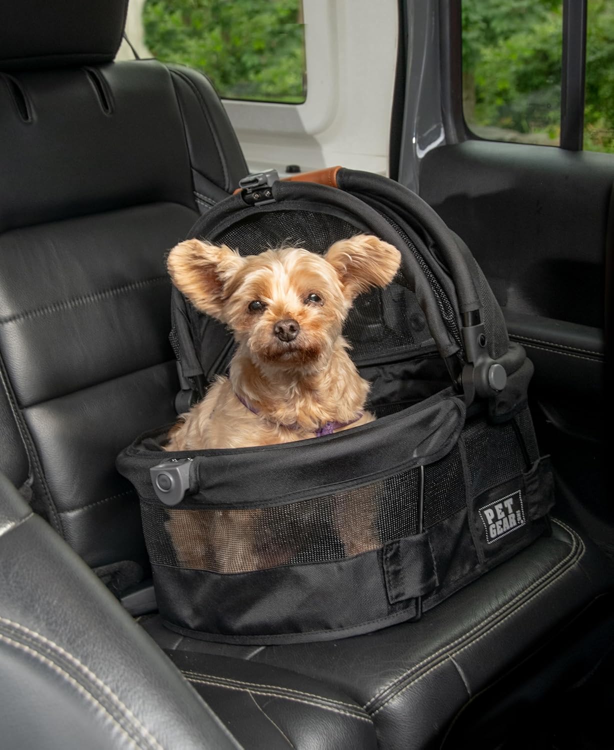 Pet Gear No-Zip View 360 Ultra Lite Pet Safety Carrier & Car Seat for Small Dogs & Cats Push Button Entry, 15", Onyx