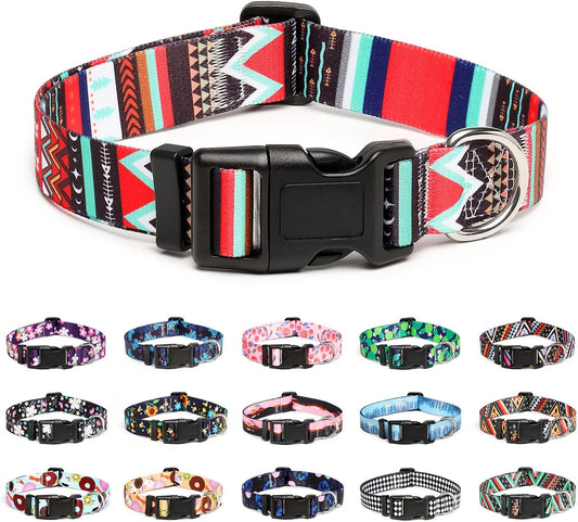 Mercano Adjustable Dog Collar - Special Design Patterns, Soft Nylon Comfortable Sturdy Pet Collar for Small Medium Large Dogs (M, Tribal Red)