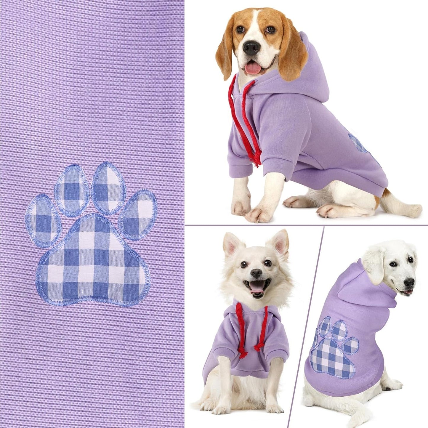 SAWMONG Dog Hoodie,Flannel Pet Hooded Sweater with Hat Puppy Pullover Sweater Shirt,Dog (Purple,L)