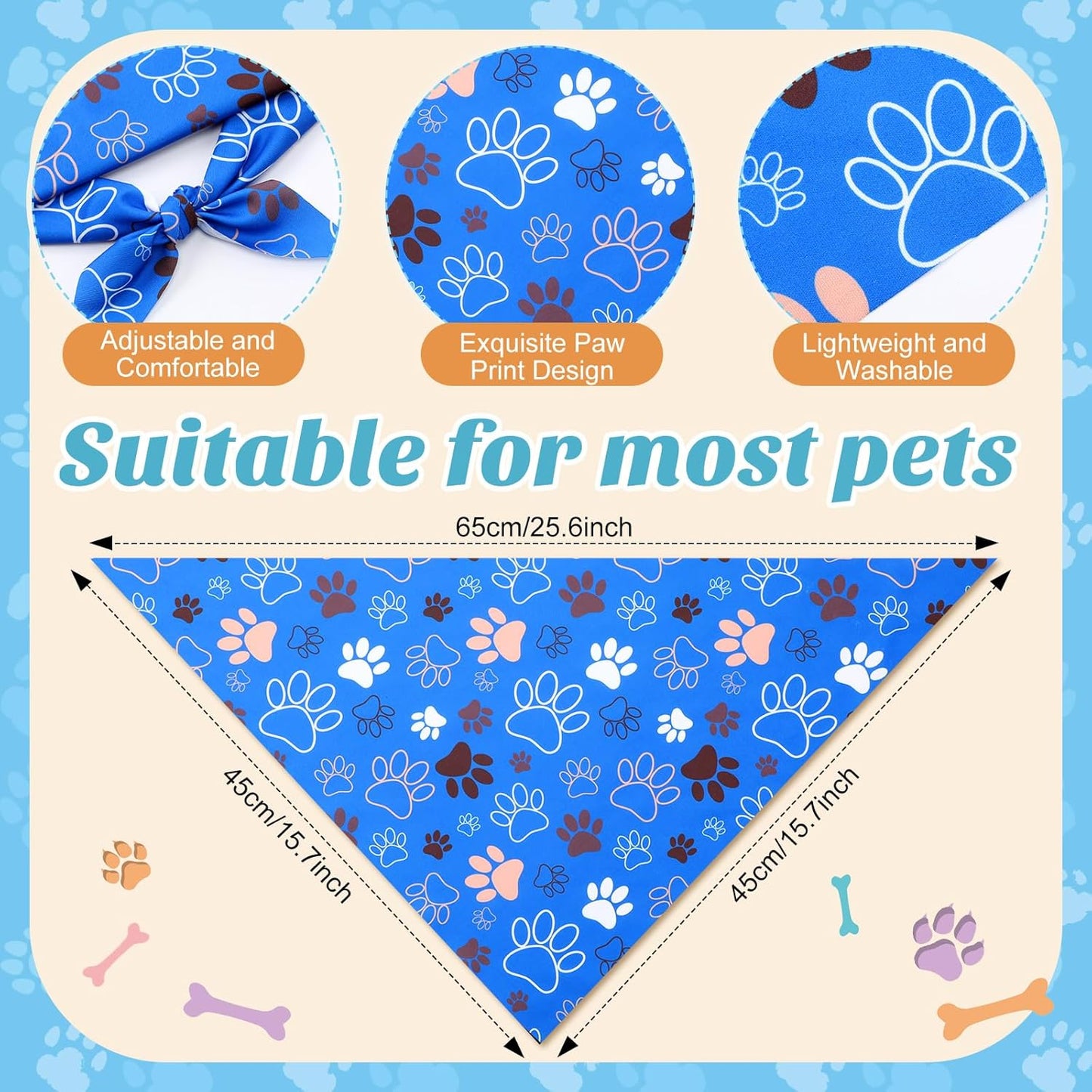 Weewooday 50 Pcs Paw Print Dog Bandanas Bulk for Dogs Soft Bibs Adjustable Triangle pet Bandana for Small Medium Large Costume(Paw Pattern, 25.6 x 17.7 x 17.7 Inch)