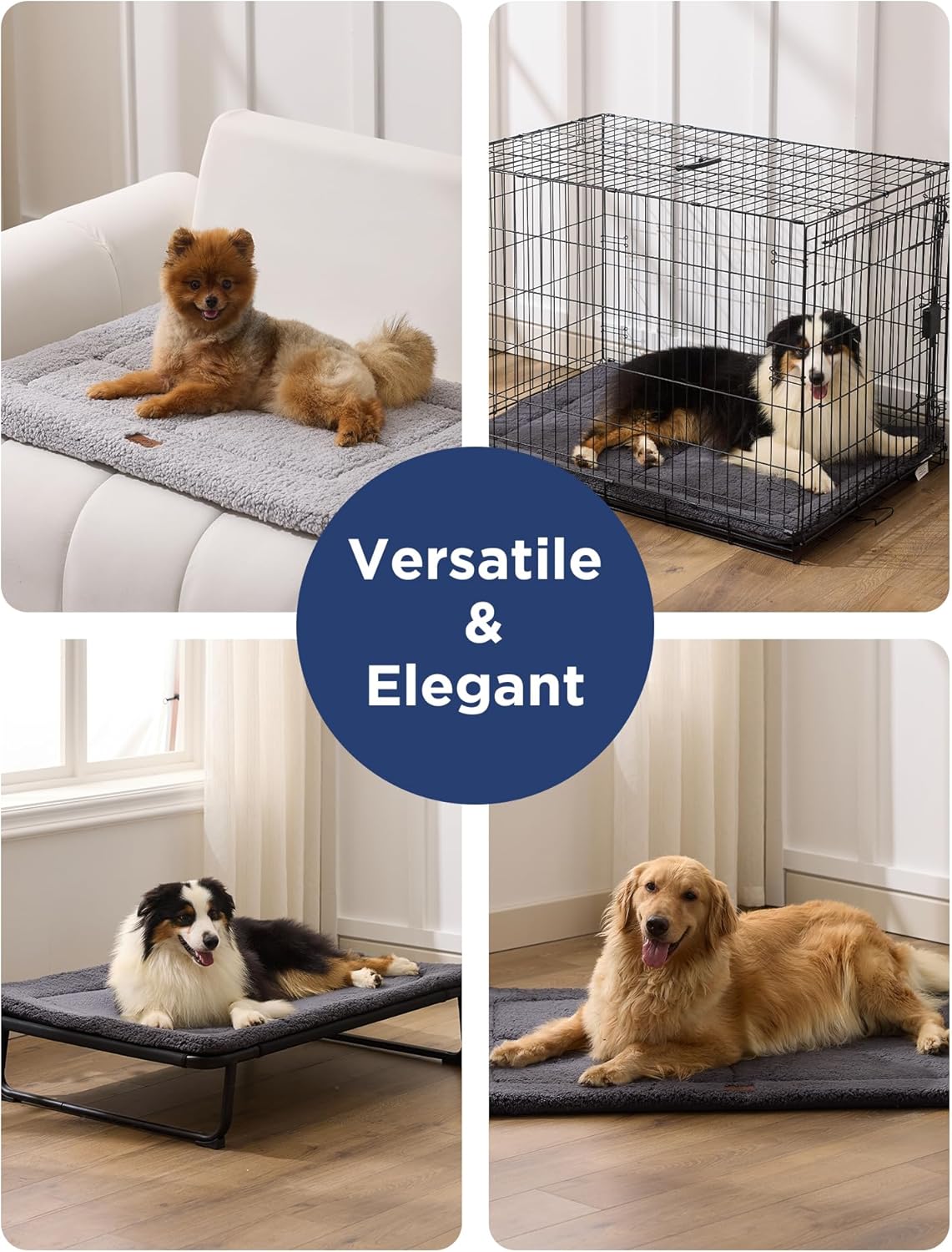 Joydeco Low Profile Dog Crate Mat Reversible Bed Pad, Washable Dog Pad Mat with Ultra Soft Fleece, Compact Design Kennel Beds Mats for Large Medium Small Pets, 35" x 23" Gray